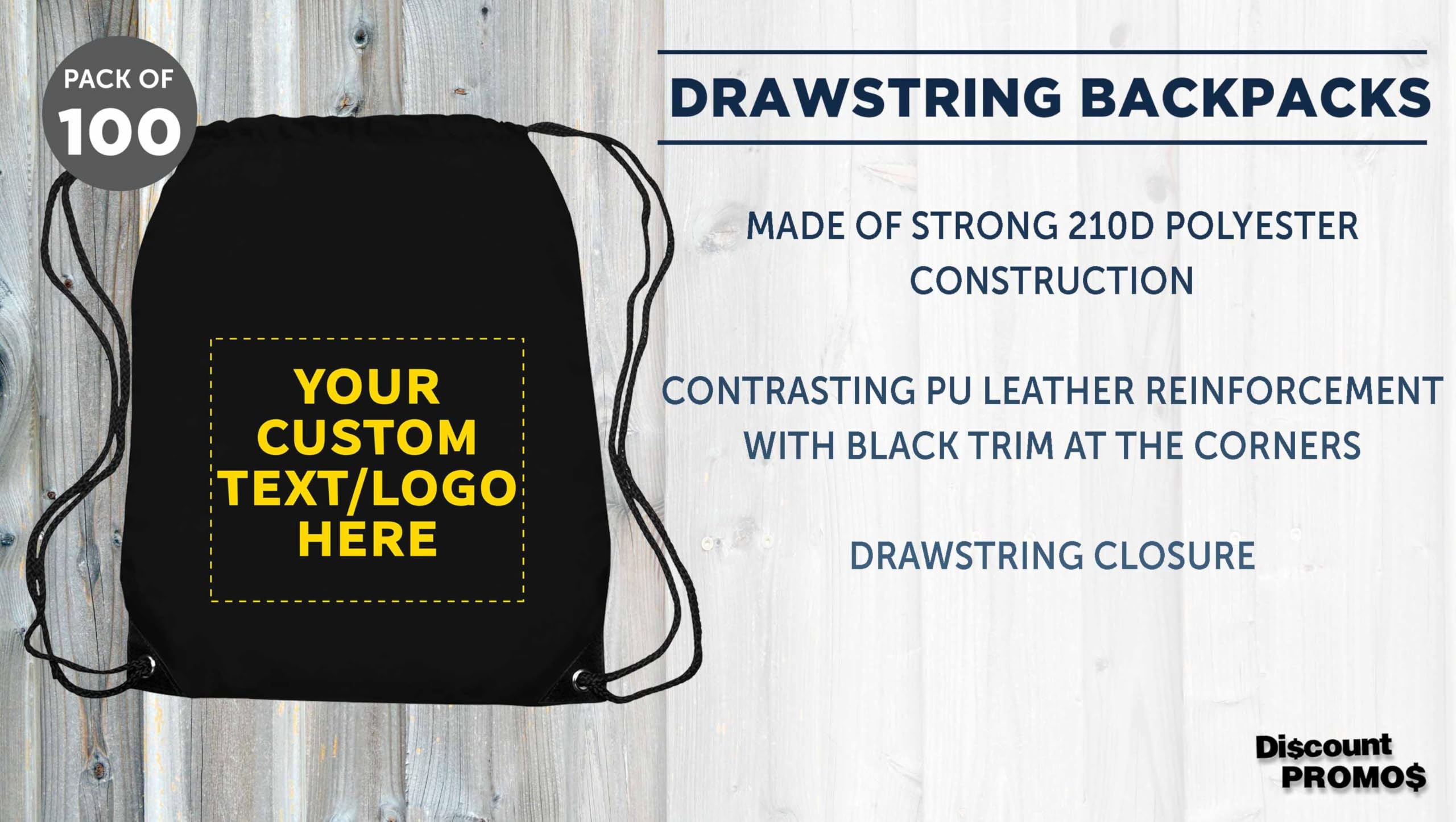 Custom Drawstring Backpack with Black Trim - 100 Pack Bulk Order - Personalized Logo Gym Bag for Sports & Travel - Water Resistant Soccer Backpack for Shoes & Gear - Perfect for Team Events, School Activities & Outdoor Adventures