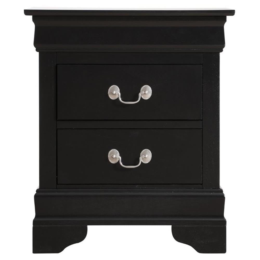 Black Louis Phillipe 2-Drawer Nightstand by Glory Furniture - Elegant Bedside Table for Bedroom, Guest Room, or Nursery Storage