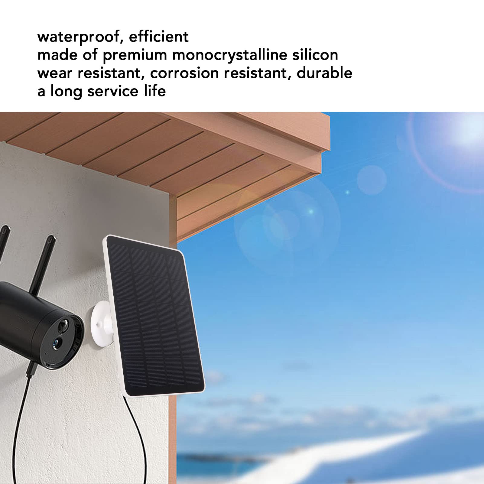 Solar Panel for Security Camera - 5V DC Waterproof IP65 Rechargeable Battery Charger - Ideal for Outdoor Surveillance, Home Security & Wireless Camera Power Supply (White)