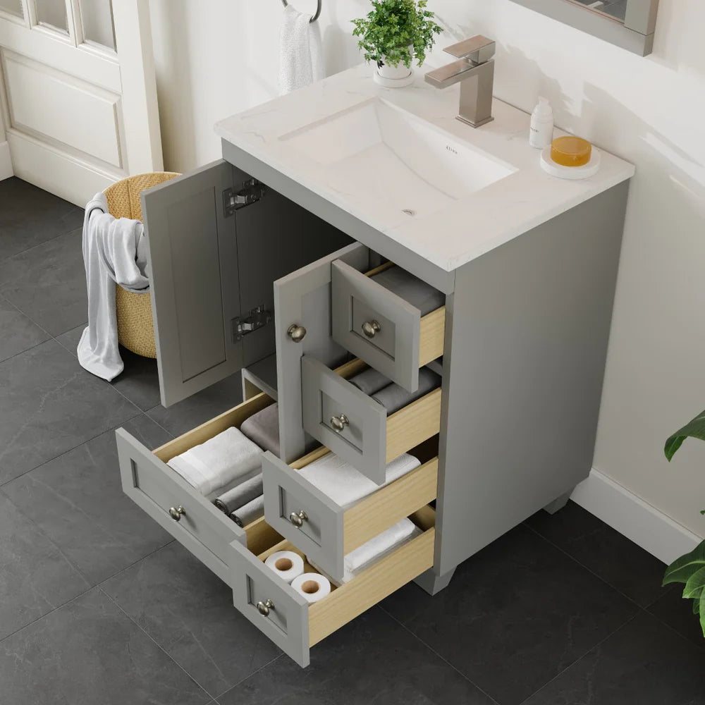 Eviva Acclaim 24 Inch Modern Bathroom Vanity Set with Carrara Quartz Countertop - Perfect for Small Bathrooms, Powder Rooms & Master Bath Renovations