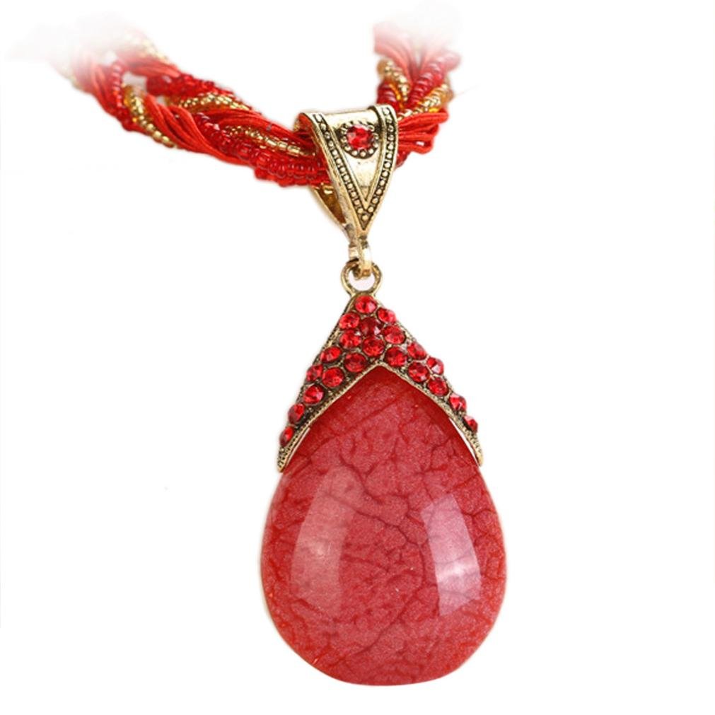 Vintage Glass Cabochon Bohemian Necklace for Women - Clearance Water Drop Pendant Chain, Romantic Gift for Her | Perfect for Boho Style, Weddings & Special Occasions