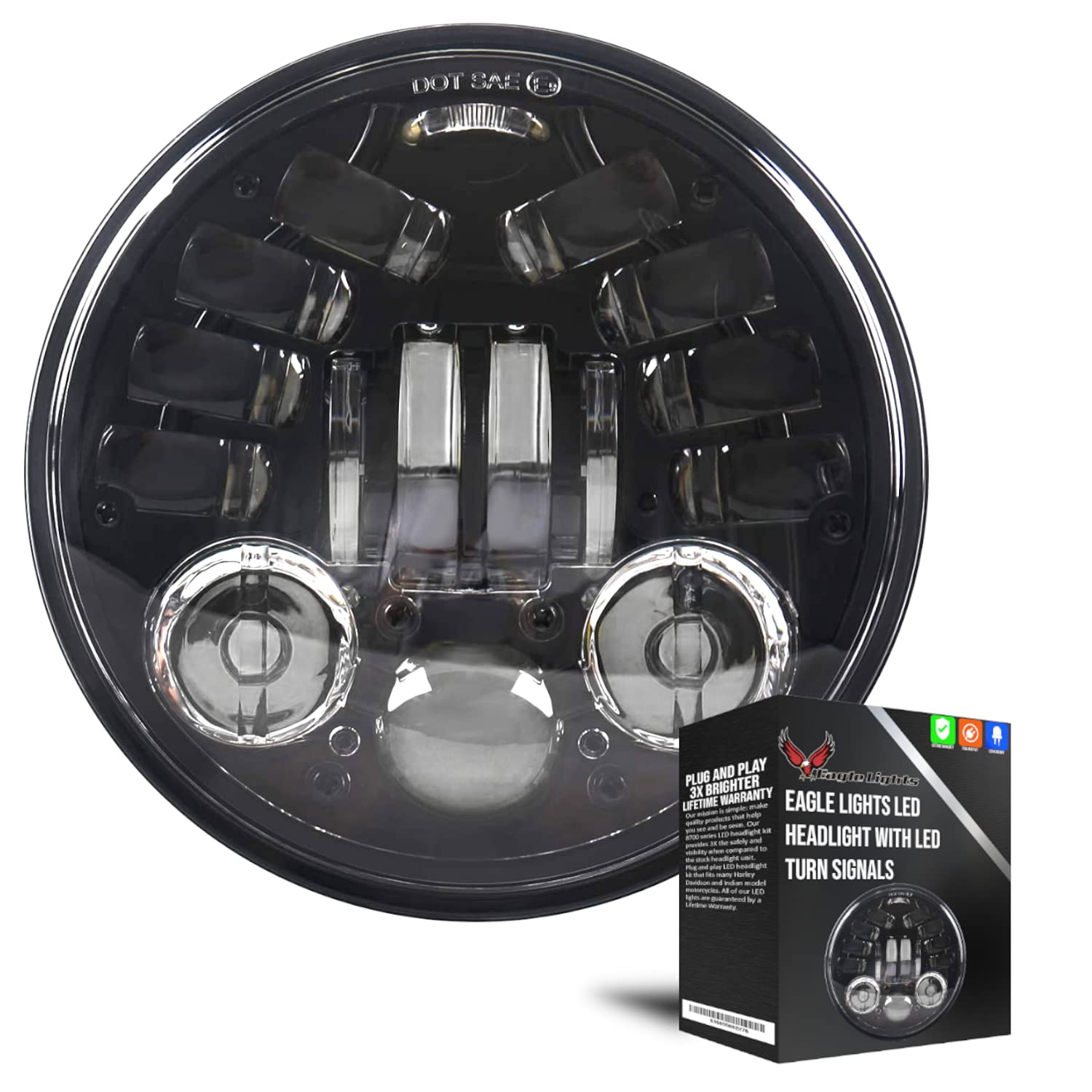 Eagle Lights 5.75 Inch 8900AH-B LED Headlight with Integrated Turn Signals for Harley Davidson Motorcycles - High Visibility for Night Riding and Urban Commuting