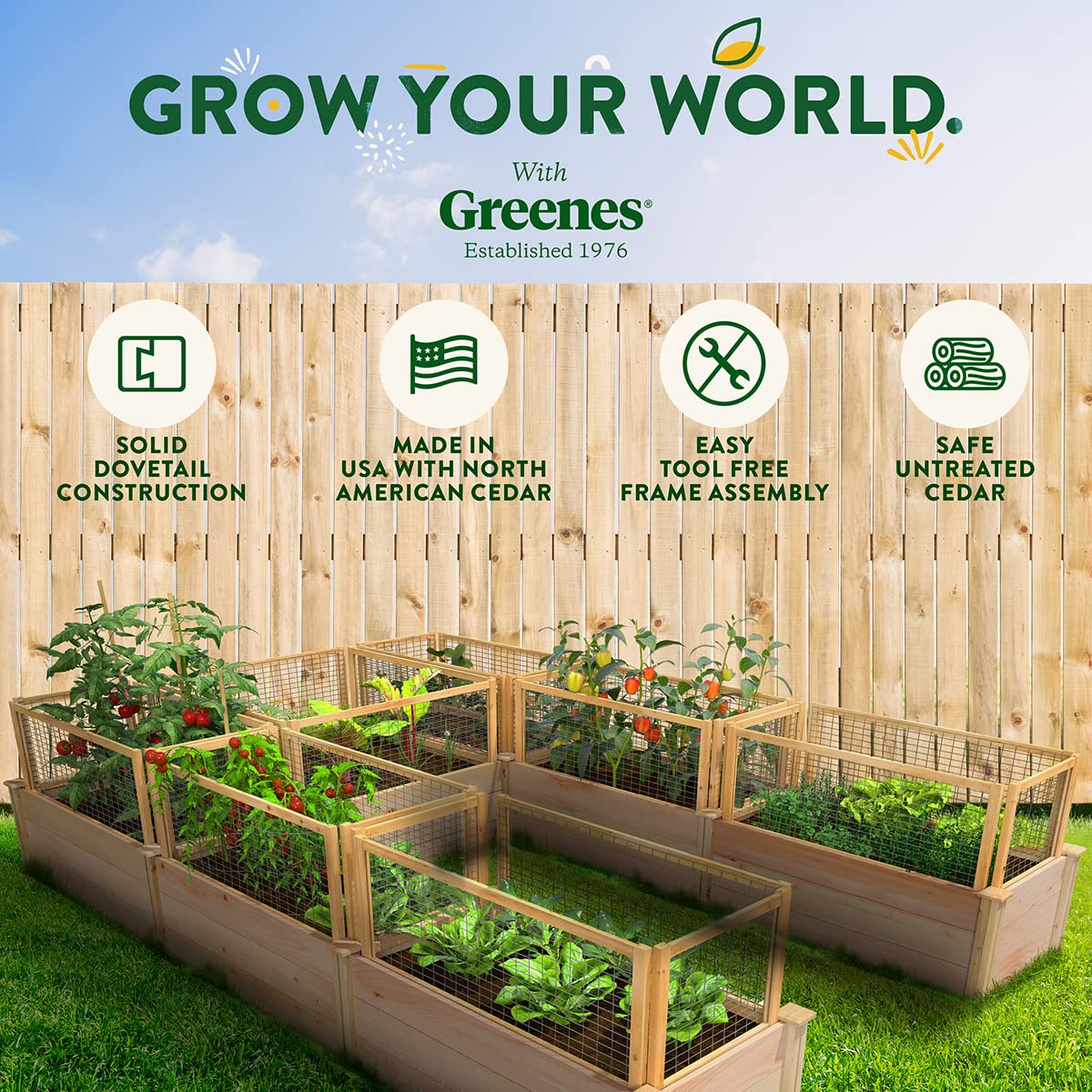 Premium Cedar Raised Garden Bed Kit with CritterGuard Fence System - 8' x 12' x 16.5
