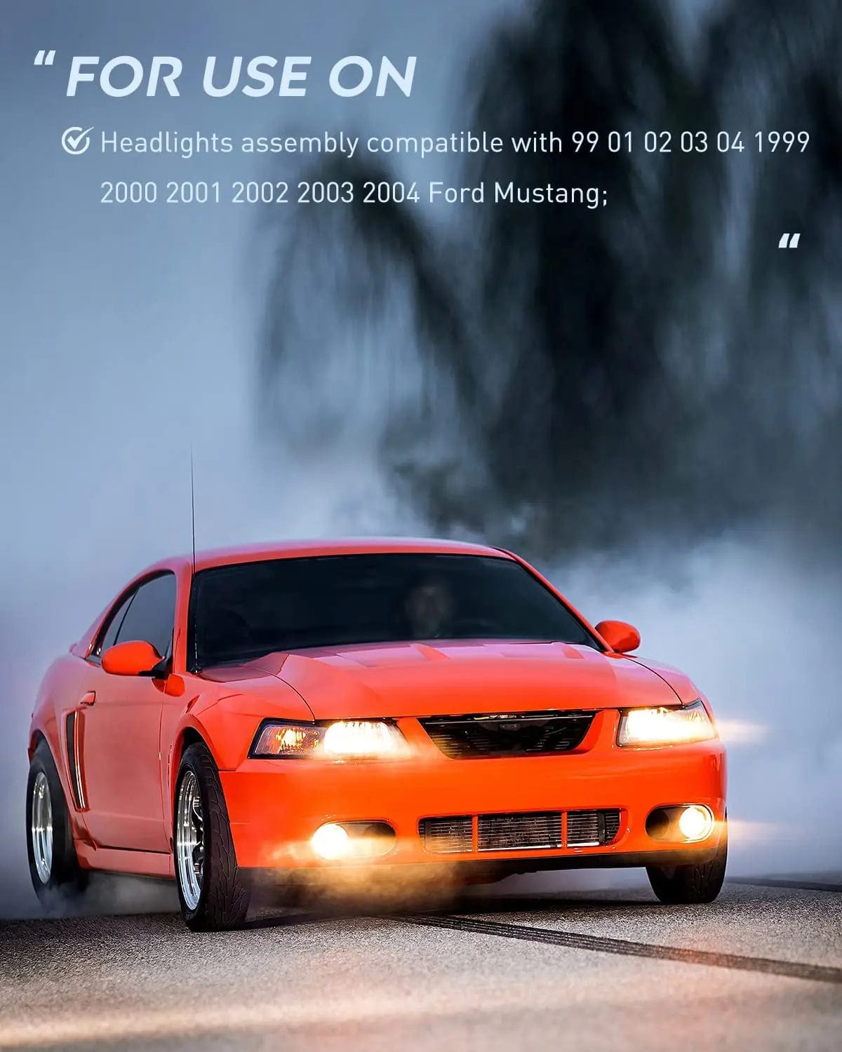 1999-2004 Ford Mustang Headlight Assembly - Black Housing with Amber Reflector - Direct Replacement for Improved Night Visibility - Perfect for Upgrades & Restorations