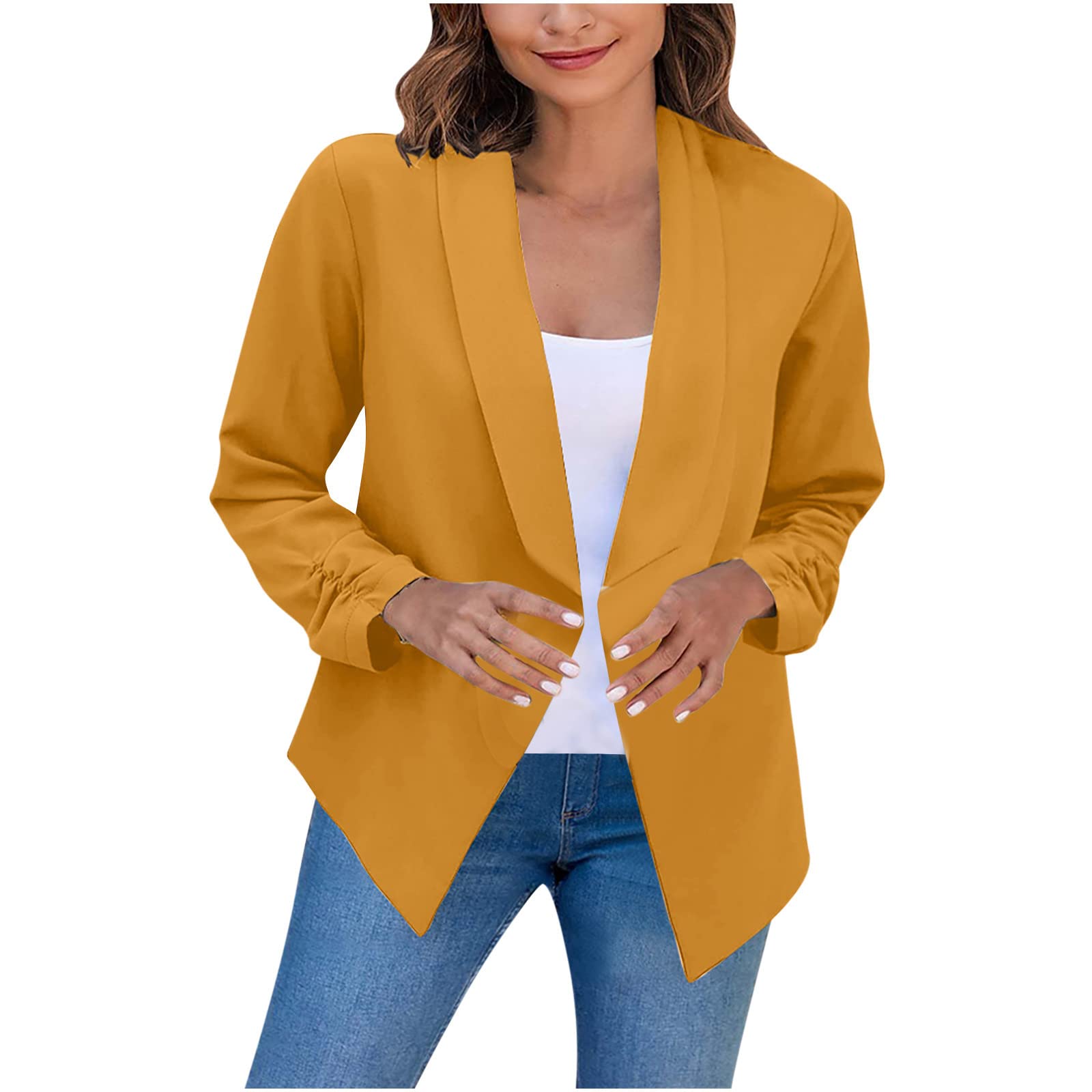 Women's Plain Open Front Cardigan - Lightweight Fitted Cropped Blazer for Spring & Fall - Casual Business Office Jacket - Perfect for Work, Dates & Layered Outfits
