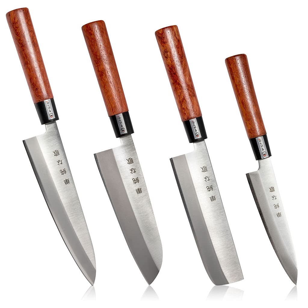 Premium Japanese Chef Knife Set - Gyuto, Santoku, Nakiri & Petty Knives with Full Tang & High Corrosion Resistance - Perfect for Sushi, Meat Cutting & Vegetable Prep in Professional & Home Kitchens