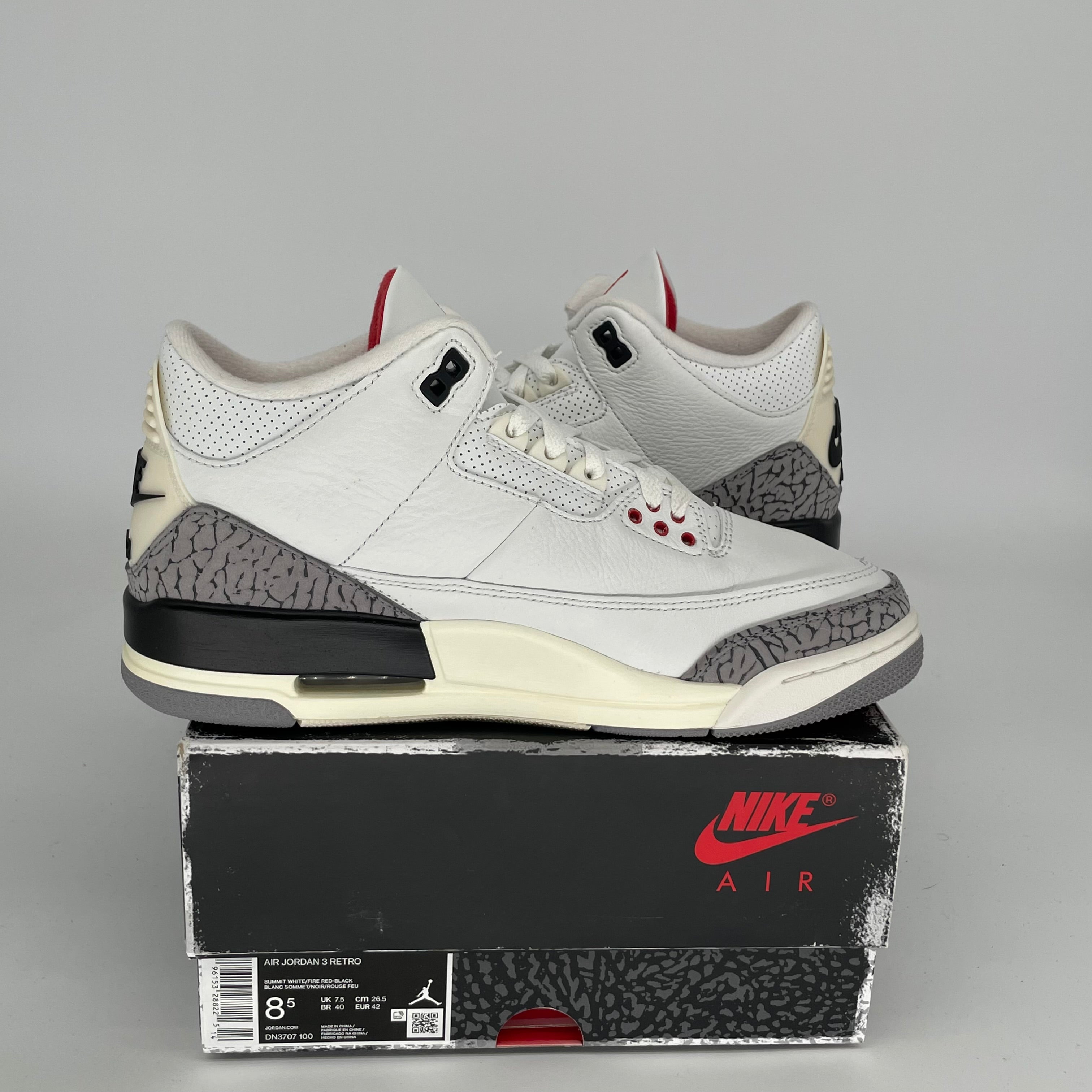 AIR JORDAN 3 White Cement Reimagined Basketball Shoes - Men's Size 8.5 (DN3707-100) - Retro Sneakers for Streetwear & Casual Outfits