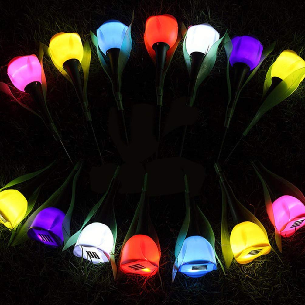 Uonlytech 2-Pack Solar LED Outdoor Lights - Waterproof Solar-Powered Garden Pathway Lights for Lawn, Flower Beds & Walkways | Weather-Resistant Tulip Design for Patio, Yard & Landscape Decoration