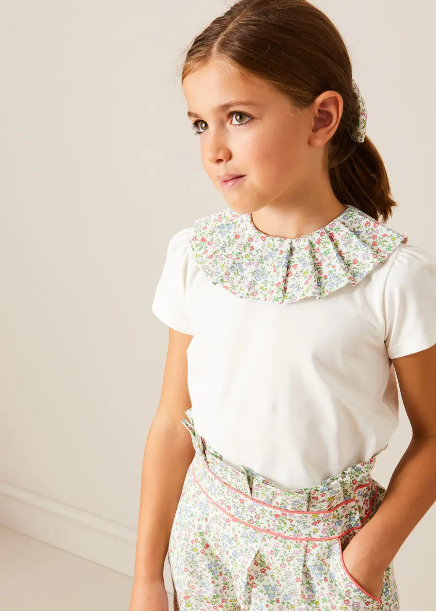 Liberty Fabric Floral Collar Top for Girls 2-10 Years | Pink Ruffled Blouse for Special Occasions & Photoshoots