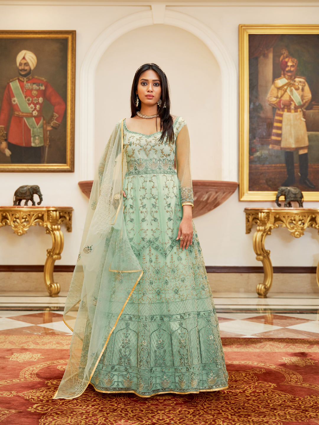 Elegant Aqua Blue Traditional Heavy Semi Stitched Net Anarkali Suit with Exquisite Embroidery - Perfect for Weddings, Parties & Festive Occasions