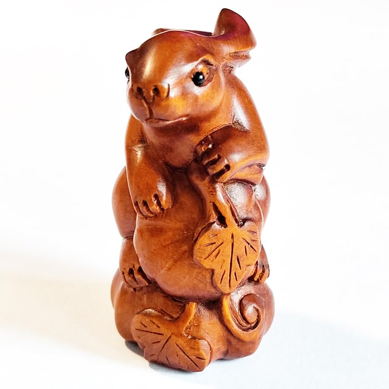 Hand Carved Boxwood Netsuke - Exquisite Rabbit Design Y8611-2 | Traditional Japanese Art Collectible | Perfect for Display, Gift Giving & Anime Enthusiasts
