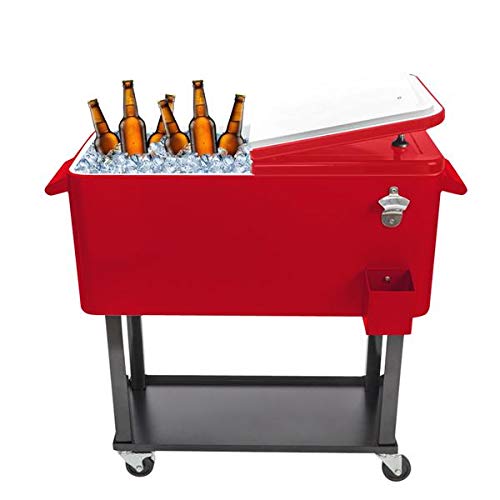 80 QT Rolling Cooler with Wheels and Shelf - Portable Outdoor Ice Chest for Camping, Tailgating, Beach Parties, and Backyard BBQs - Heavy Duty Drink Cooler Cart for Patio, Picnics, and Outdoor Events