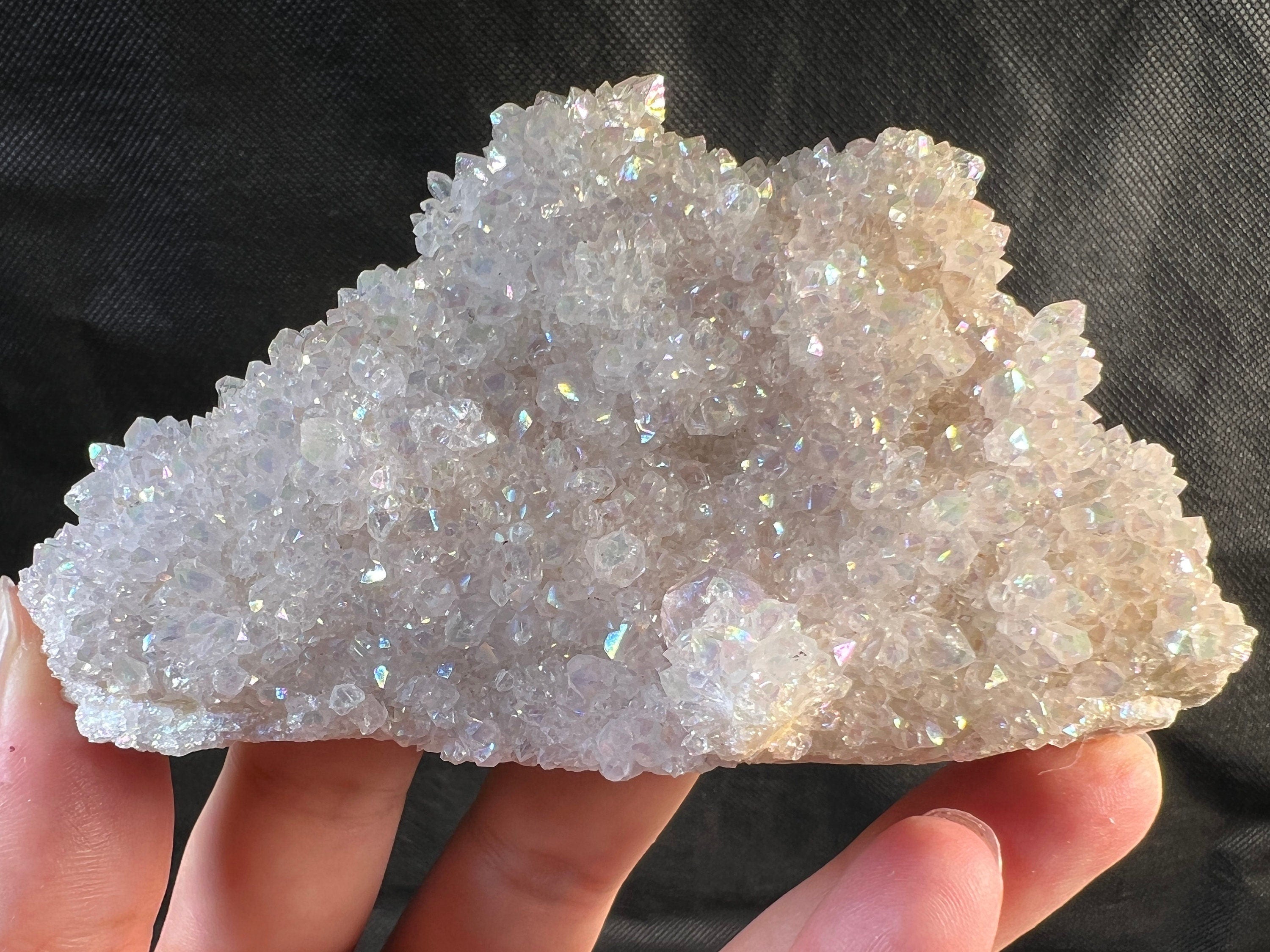 Angel AURA QUARTZ Crystal Cluster - Rainbow Spirit Quartz Healing Stone for Meditation, Reiki & Home Decor | Natural Crystal Decor for Office Desk, Yoga Space & Gift Giving (51961)