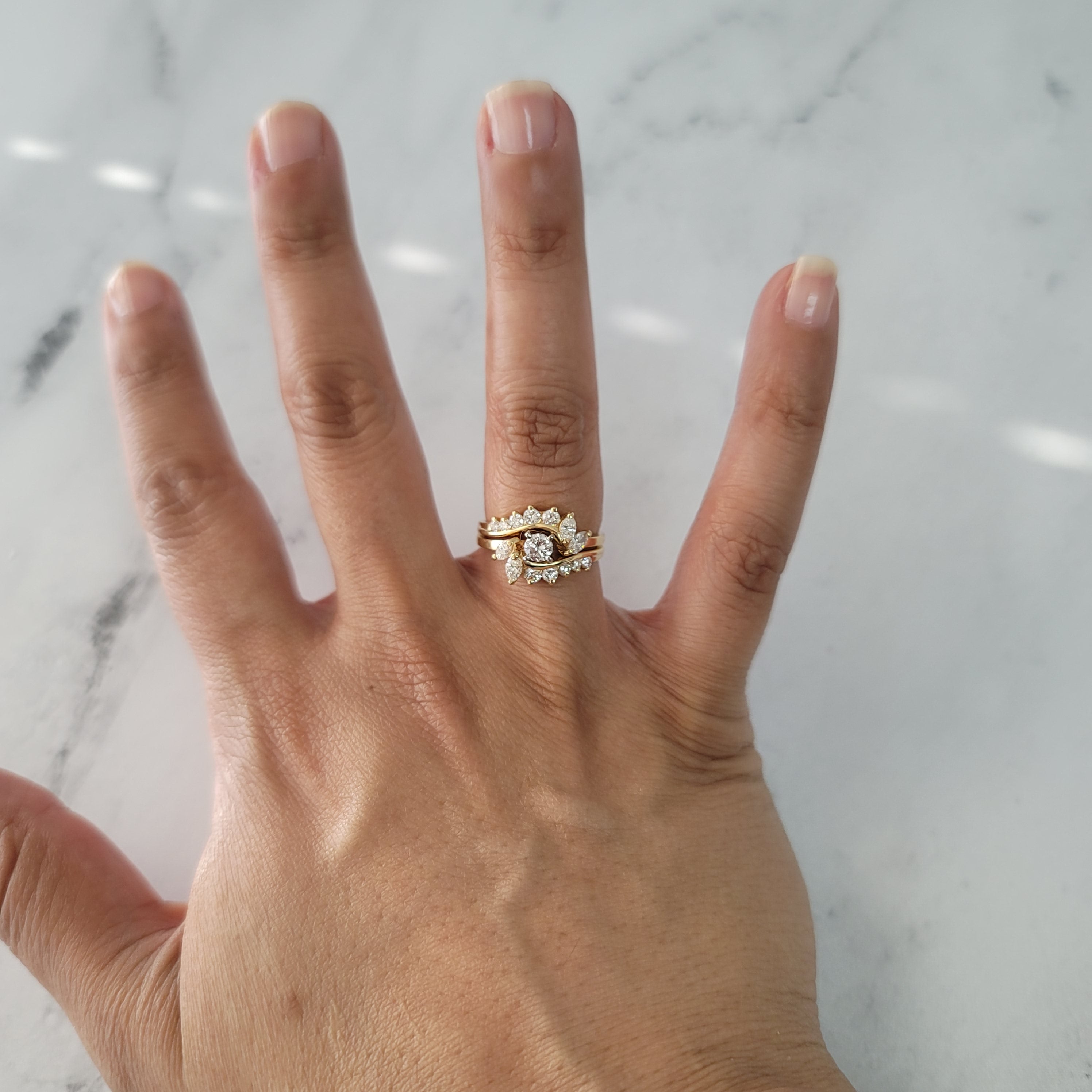 1.50cttw Round & Marquise Diamond Bridal Ring Set in 14k Yellow Gold – Perfect for Engagement, Wedding, and Anniversary Gifts