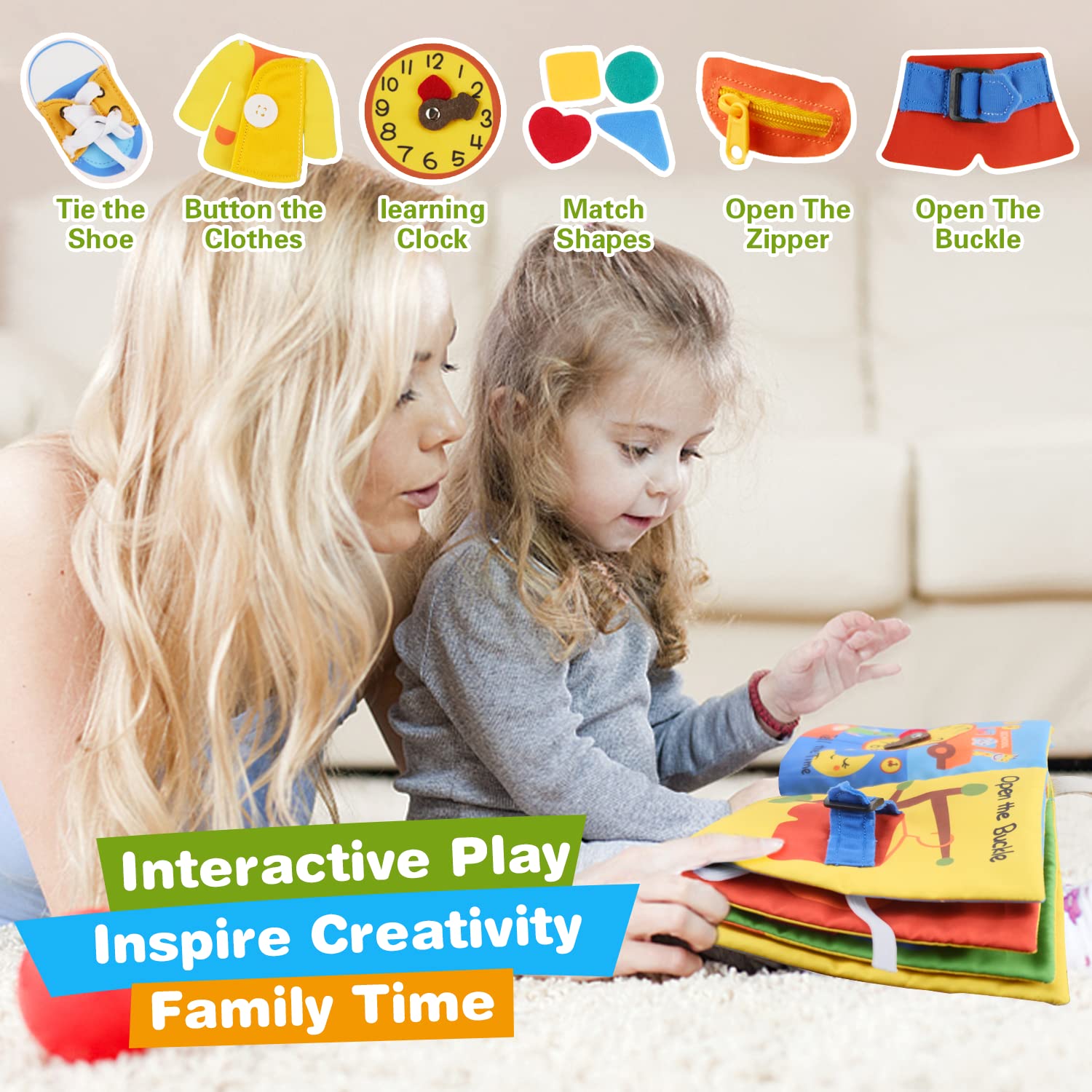 Richgv Montessori Baby Books & Toys for 6-12 Months - First Story Busy Book with 10 Pages, Early Learning Activities for 1-2 Year Old Boys & Girls - Perfect for Travel, Preschool Education & Sensory Development