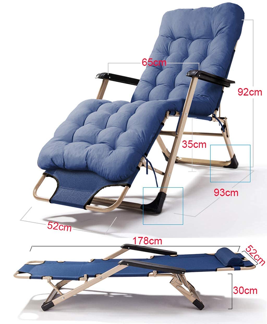 Adjustable Folding Outdoor Lounge Chair with Removable Cushion - Patio, Garden, Beach & Poolside Recliner for Relaxing in Sun - Perfect for Backyard, Camping and Leisure Time