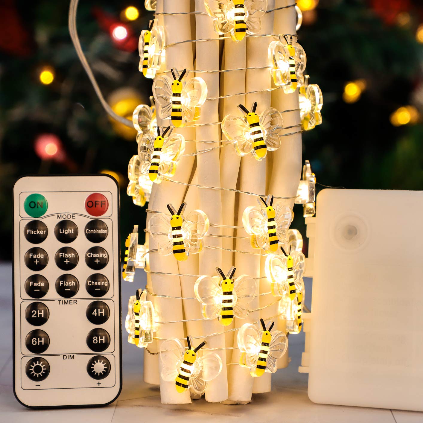 Silverstro Bee Decorative String Lights - 10ft 30 LED USB/Battery Powered Fairy Lights with Remote & Timer - Perfect for Kids Room, Bedroom, Kitchen, Party & Christmas Tree Decorations - Create a Cozy Ambiance for Relaxation and Celebrations