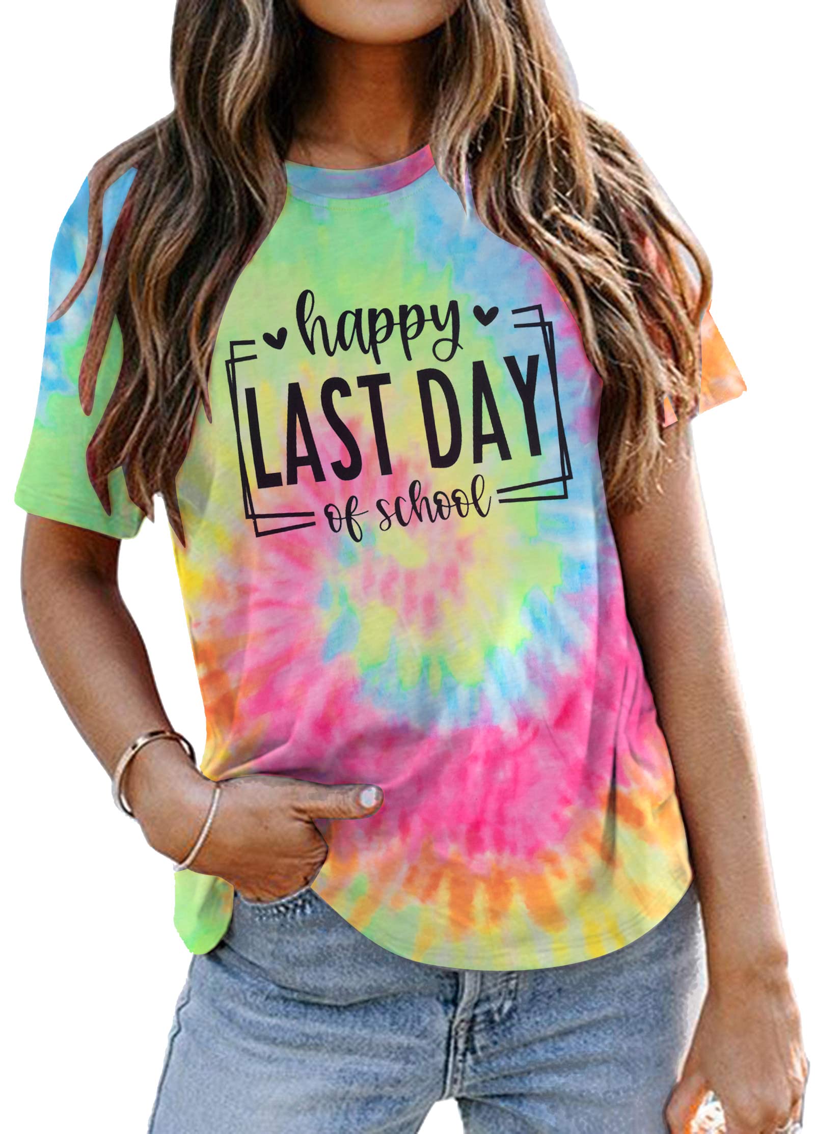 MNLYBABY Happy Last Day of School Shirt for Women - Cute Teacher Appreciation Gift & Graduation Tee - Perfect for End of Year Celebrations, Classroom Parties & Teacher Life Moments