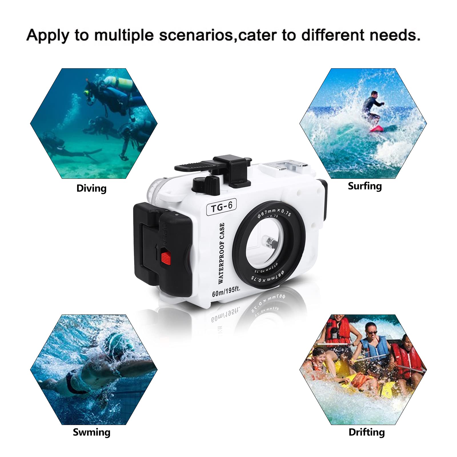 Waterproof Housing Case for Olympus TG6 - 60M/200FT Deep Underwater Camera Protective Shell, Diving Case for Snorkeling & Scuba Photography
