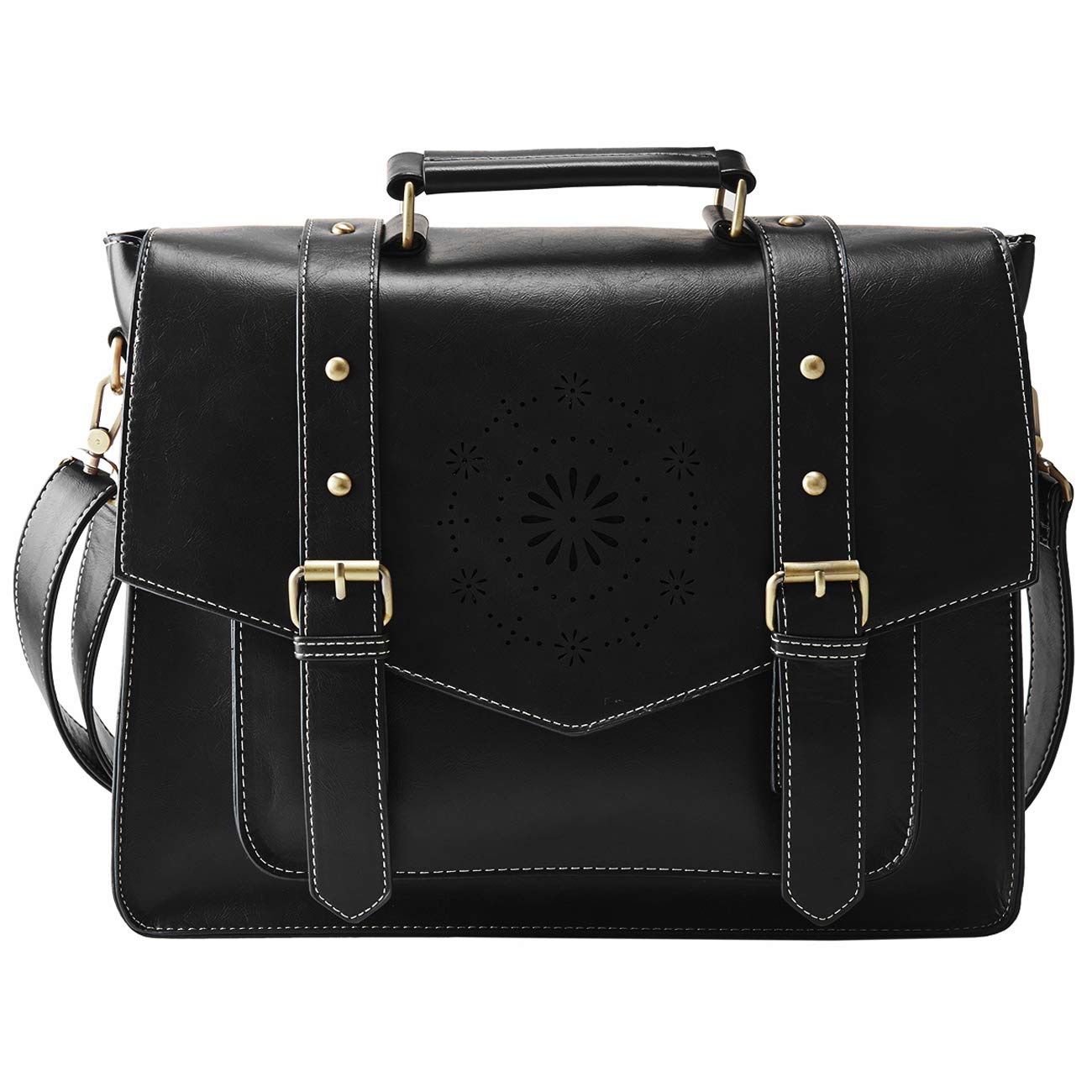 ECOSUSI Women's PU Leather Messenger Bag - Stylish Laptop Briefcase Satchel for Work & Travel, Fits 14 Inch Laptop (Black) - Perfect for Office, Commuting & Business Trips
