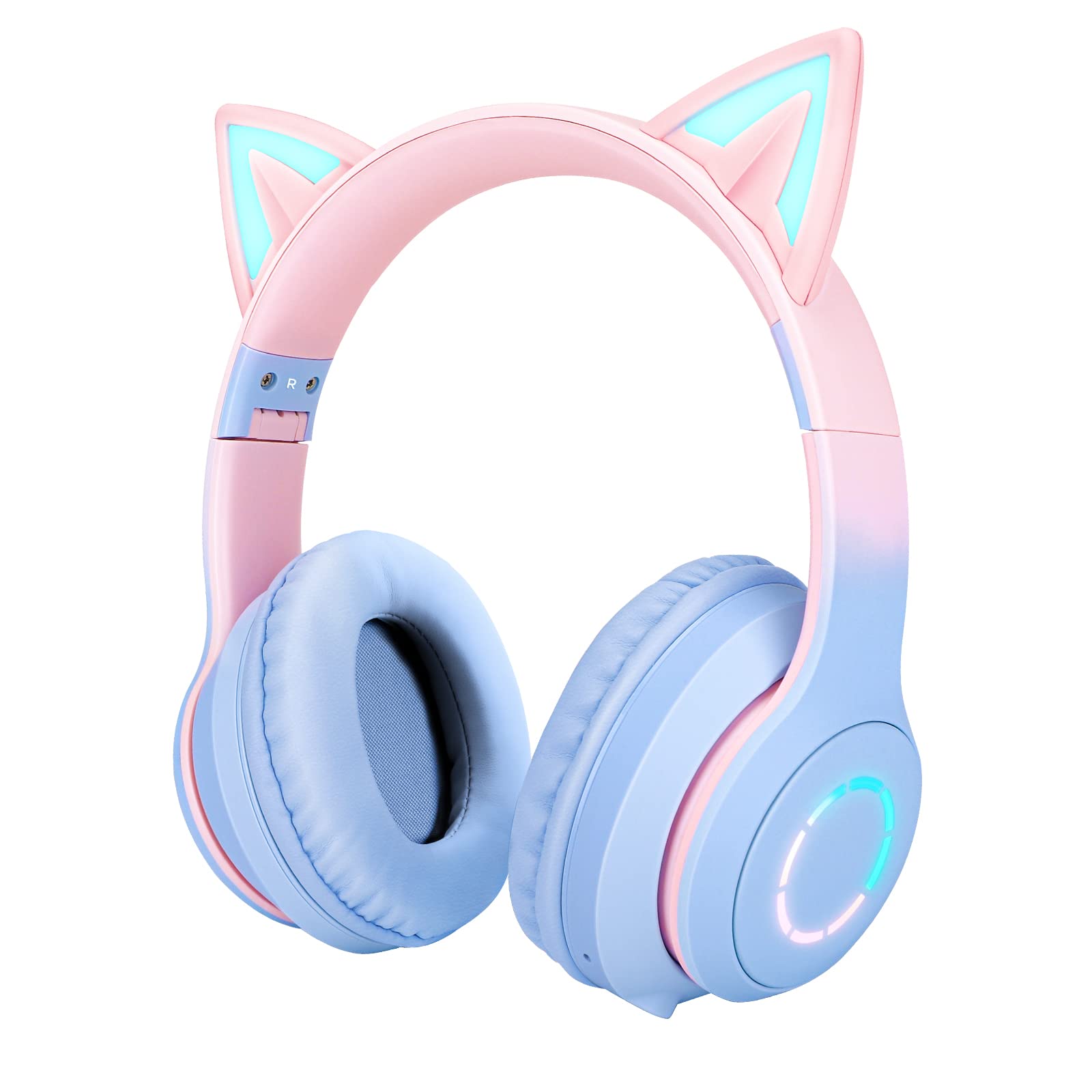 QearFun Cat Ear Bluetooth Headphones for Kids & Teens - Wireless Foldable Headset with Microphone, 3.5mm Jack & Adjustable Headband - Perfect for School, Gaming, Tablet & PC Use - Pink