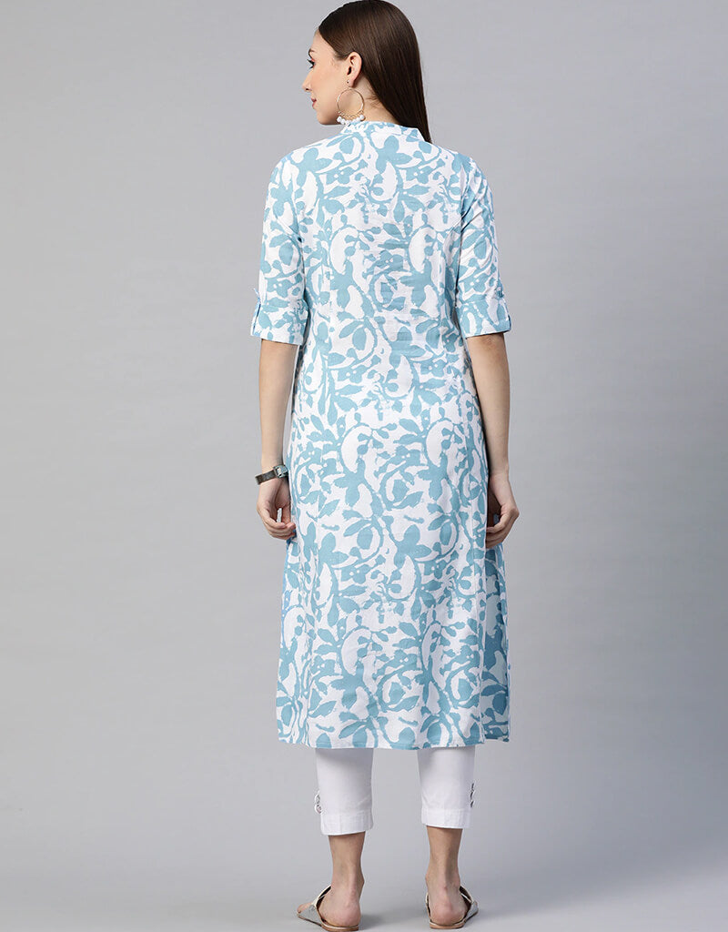 Stylish Blue Cotton Straight Kurti for Women - Comfortable & Trendy Ethnic Wear for Casual Outings & Festive Occasions