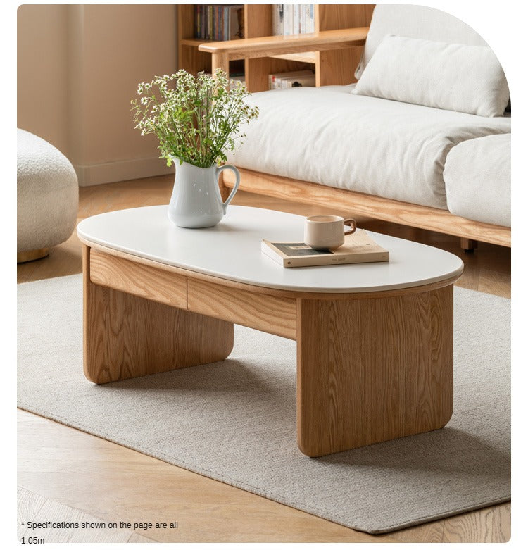 Solid Oak Wood Coffee Table with Storage - Rustic Living Room Furniture for Home Decor, Books, and Remote Control Organization