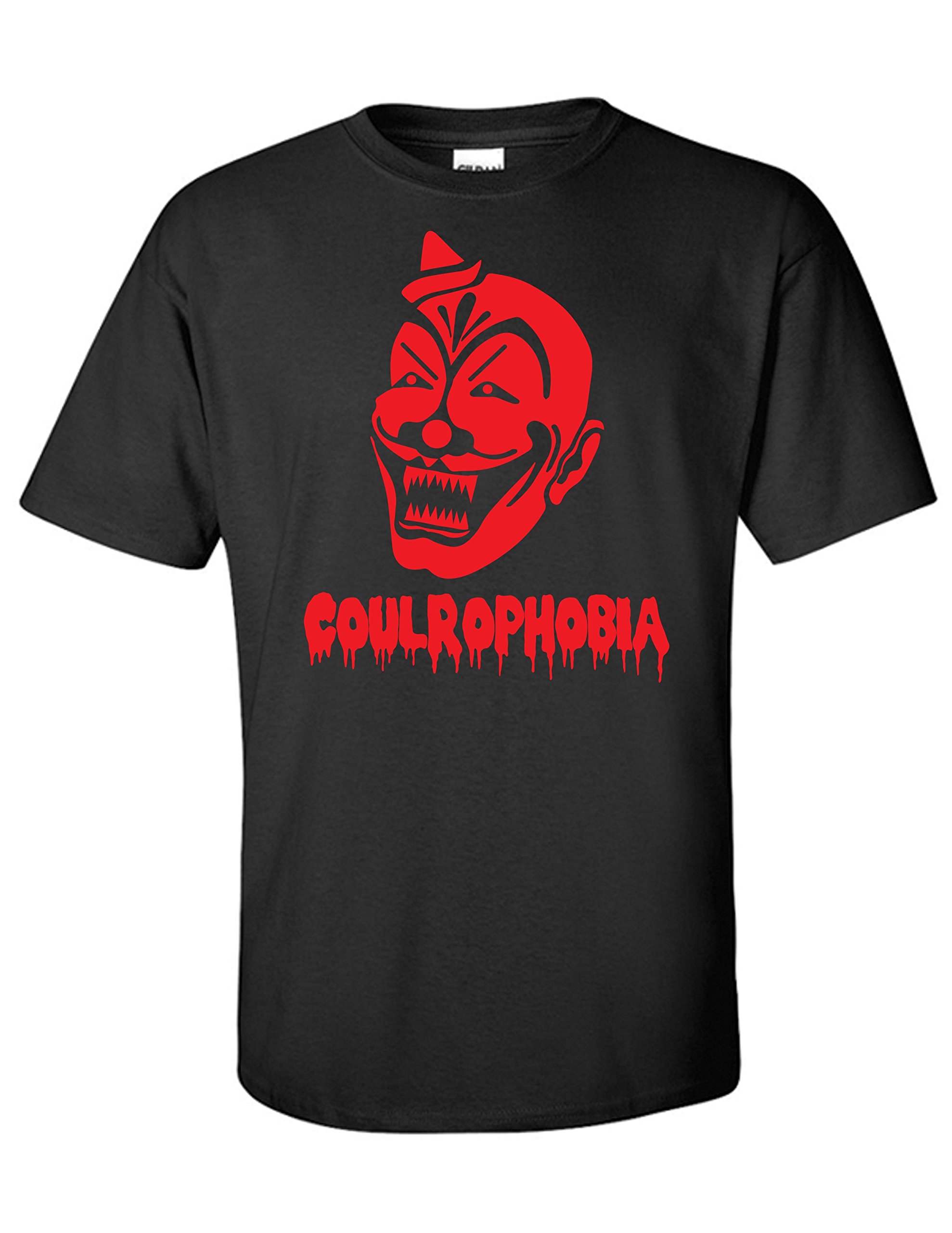 STUFF WITH ATTITUDE COULROPHOBIA Black T-Shirt for Men & Women | Funny Clown Phobia Graphic Tee | Casual Streetwear for Halloween, Cosplay & Theme Parties