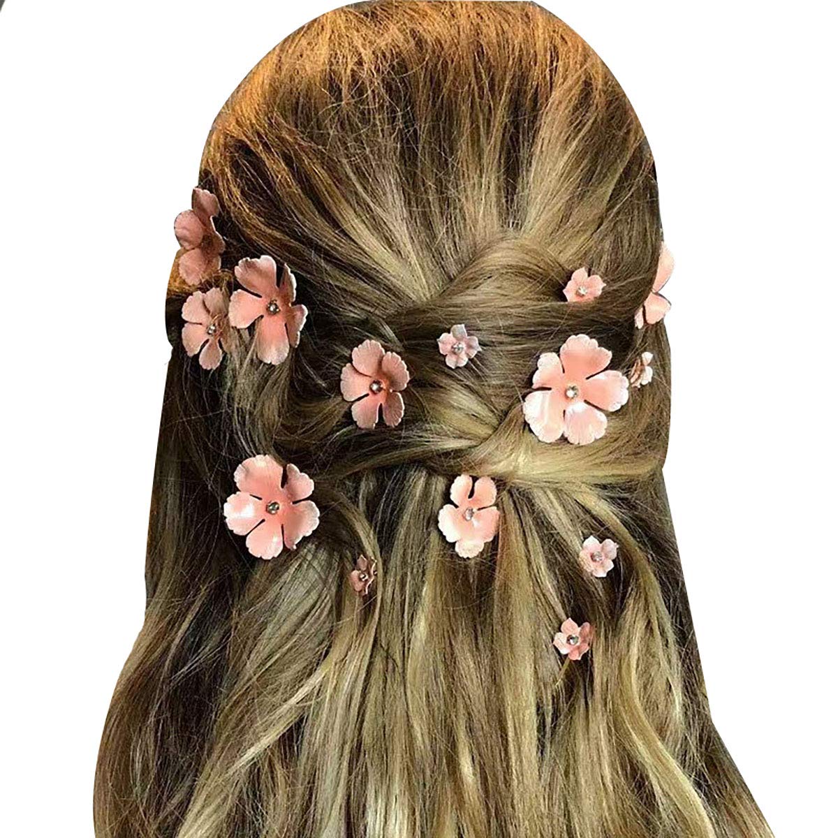 10PCS Fashion Flower Bobby Pin Hair Clips - Wedding Bride Metal Hair Pins Side Clips for Women (Pink) | Perfect for Bridal Accessories, Prom, Parties & Everyday Hairstyles