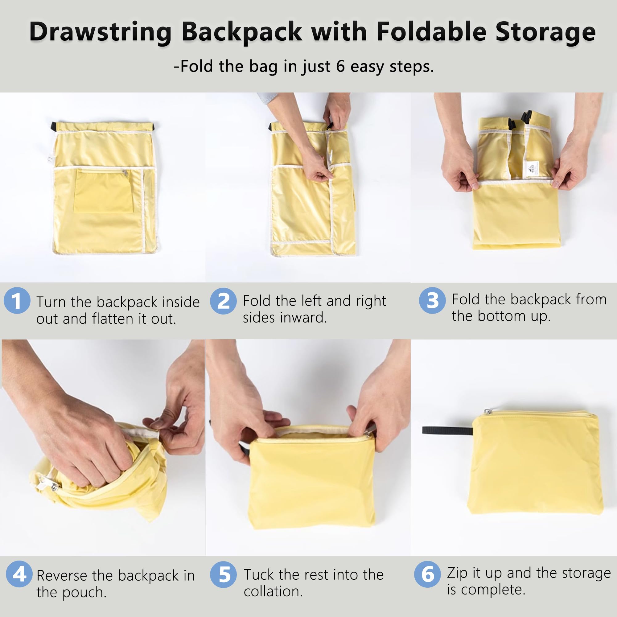14L Lightweight Foldable Travel Backpack - Waterproof Drawstring Hiking Gym Bag for Women & Men with Zipper Pockets & Mesh Bottle Holder | Perfect for Swimming, Sports, Camping & Outdoor Adventures (Green)