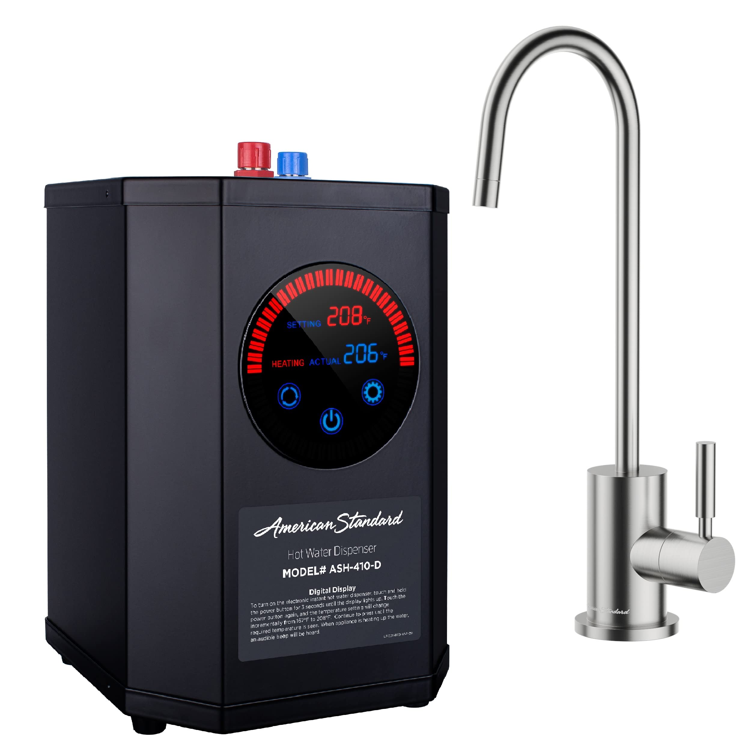 American Standard ASH-410 Digital Hot Water Dispenser with Brushed Nickel Single Handle Faucet - 1500W, 110V - Instant Boiling Water for Coffee, Tea & Cooking
