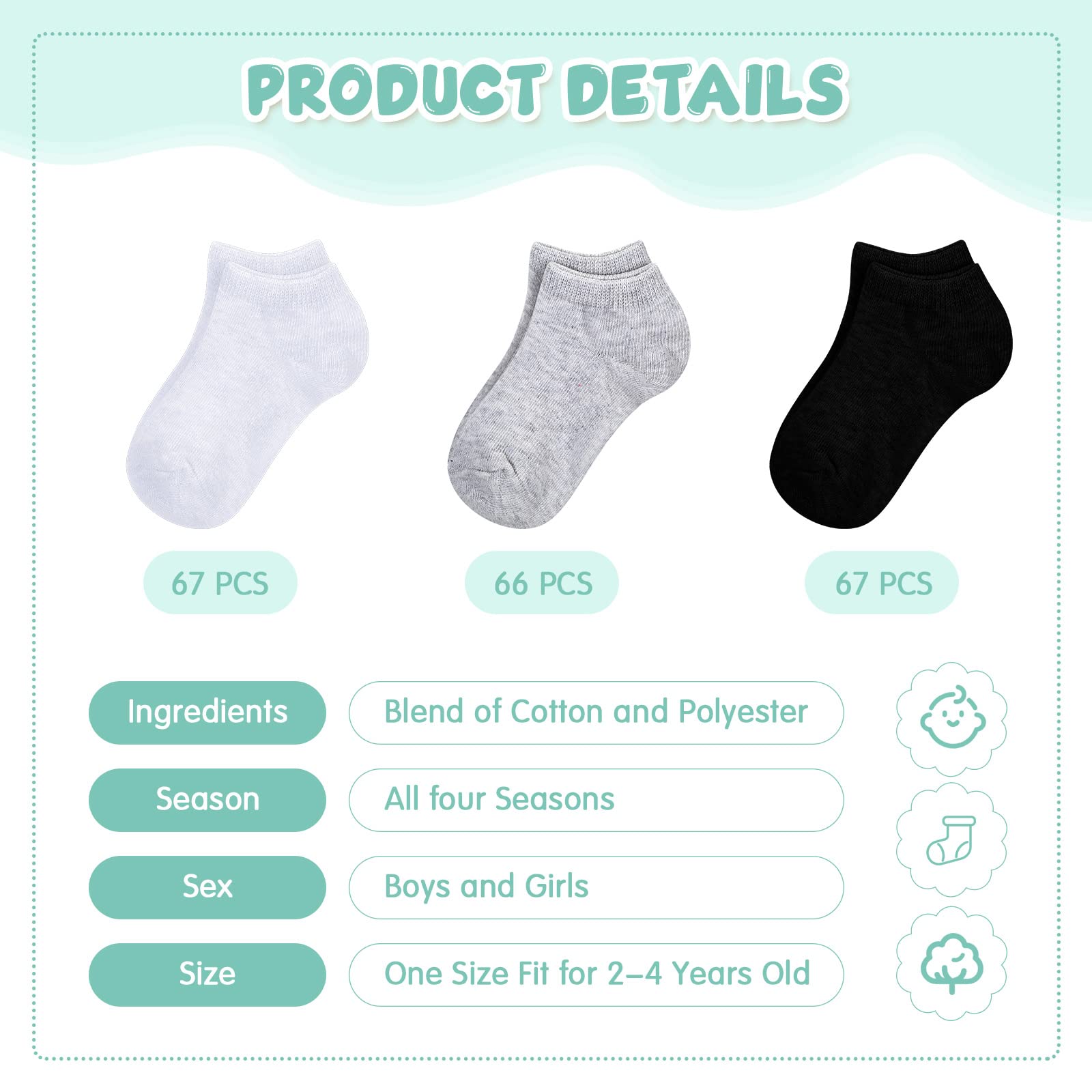 Jexine 200 Pairs Toddler Low Cut Ankle Socks - Half Cushion Breathable Baby Socks for Boys & Girls 2-4 Years - Perfect for School, Playtime & Everyday Comfort