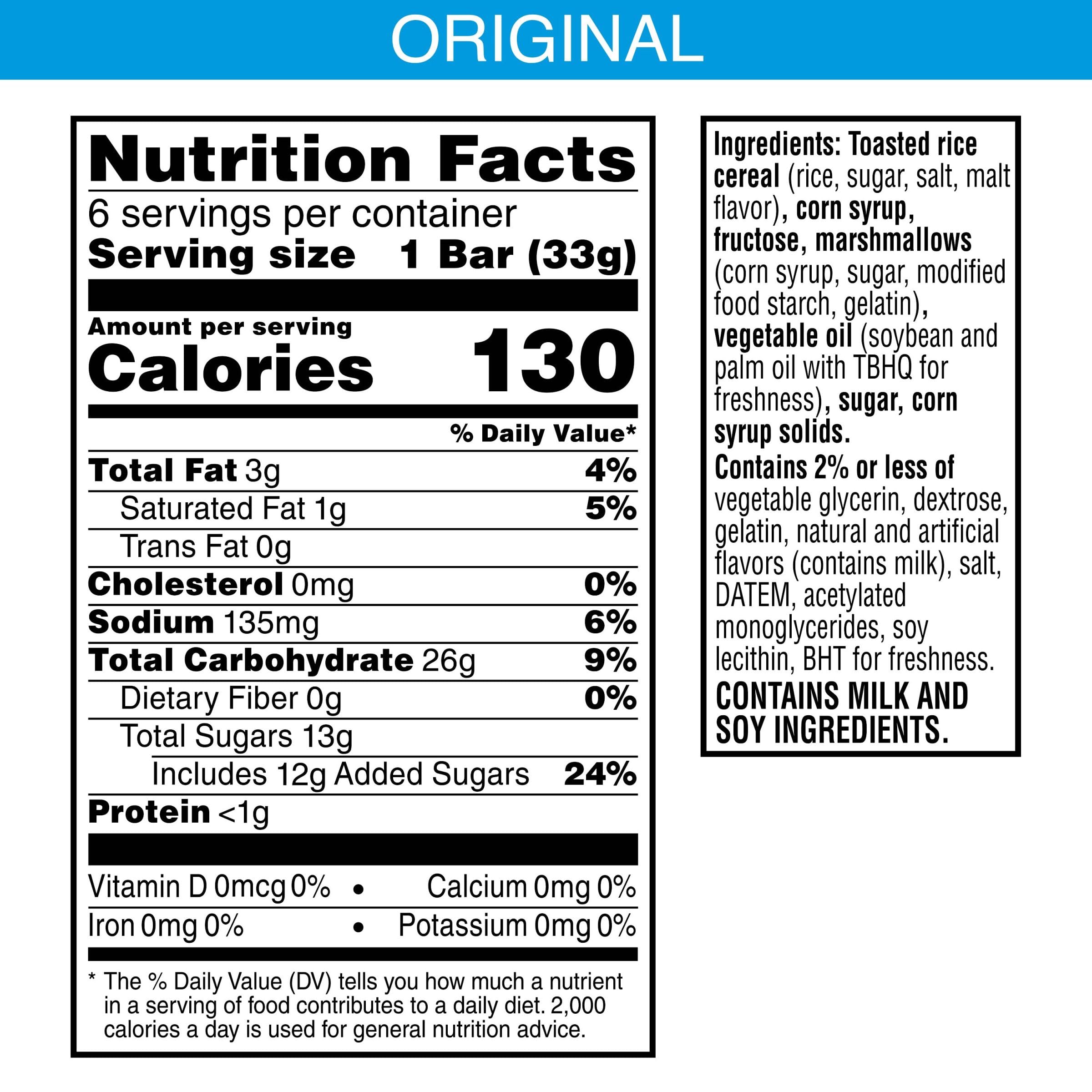 Kellogg's Rice Krispies Treats Homestyle Crispy Marshmallow Squares - Original Flavor Cereal Bars (6.98oz Box, 6 Bars) | Kids Snacks, Lunchbox Treats & After-School Snacks for Children