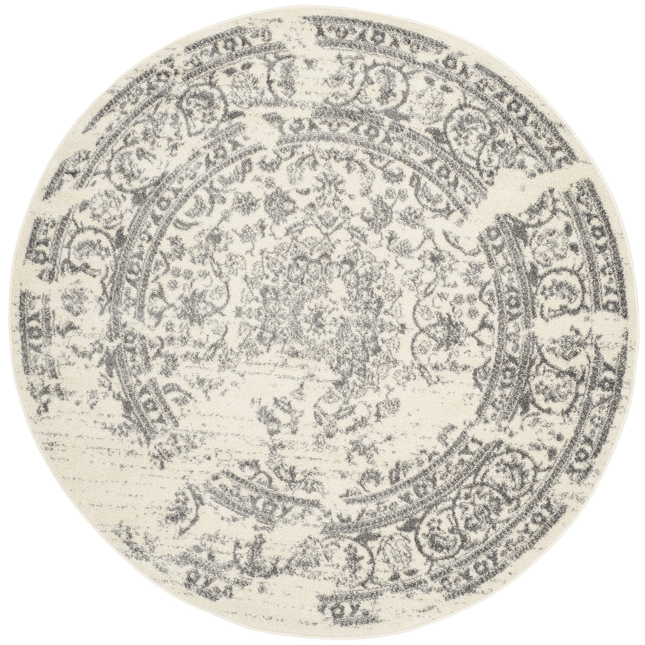 SAFAVIEH Adirondack Collection 10' Round Ivory/Silver Oriental Distressed Area Rug - Non-Shedding, Durable for Dining Room, Living Room, Bedroom & Entryway | Perfect for Home Decor, Warmth & Style