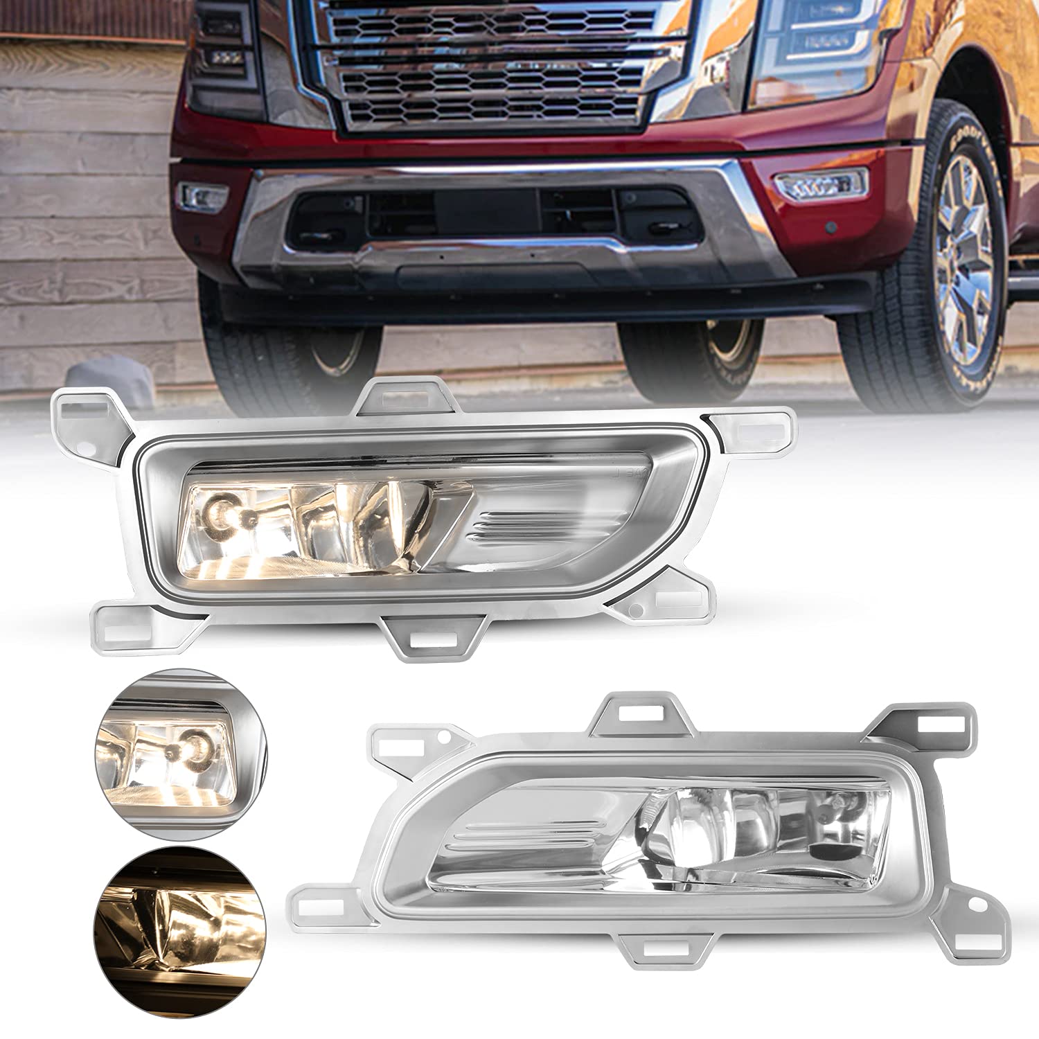 ROXX Fog Lights Assembly for 2020-2025 Nissan Titan - Chrome Bezel Fog Lamps with Wiring Kit, Switch & H8 Halogen Bulbs (Driver & Passenger Side) | Enhanced Visibility for Night Driving & Bad Weather Conditions