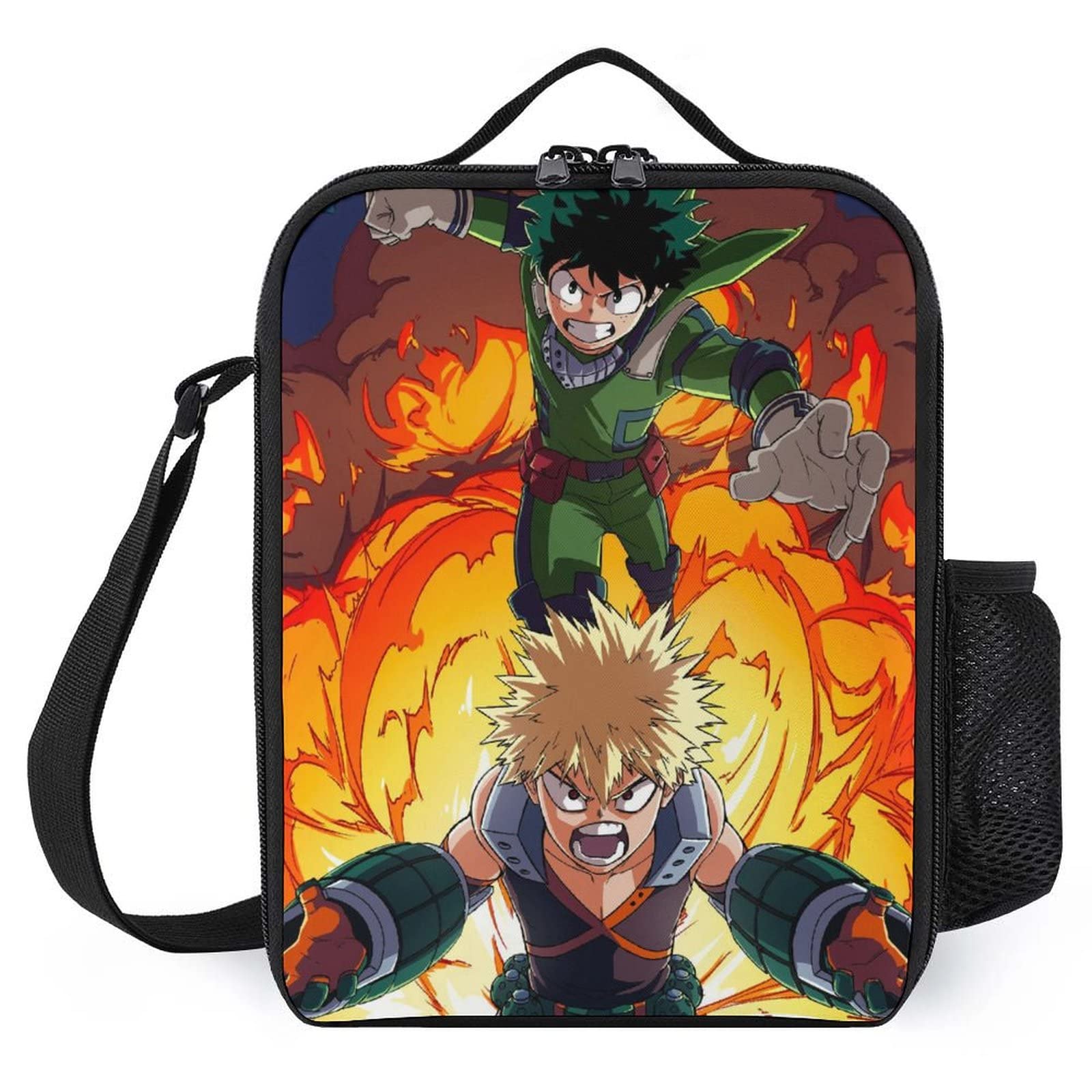 Insulated Anime Lunch Bag with Shoulder Strap - Reusable Portable Lunch Box Tote for Boys & Girls - 9.8x7.8x3.2 Inches - Perfect for School, Work, Picnic & Travel