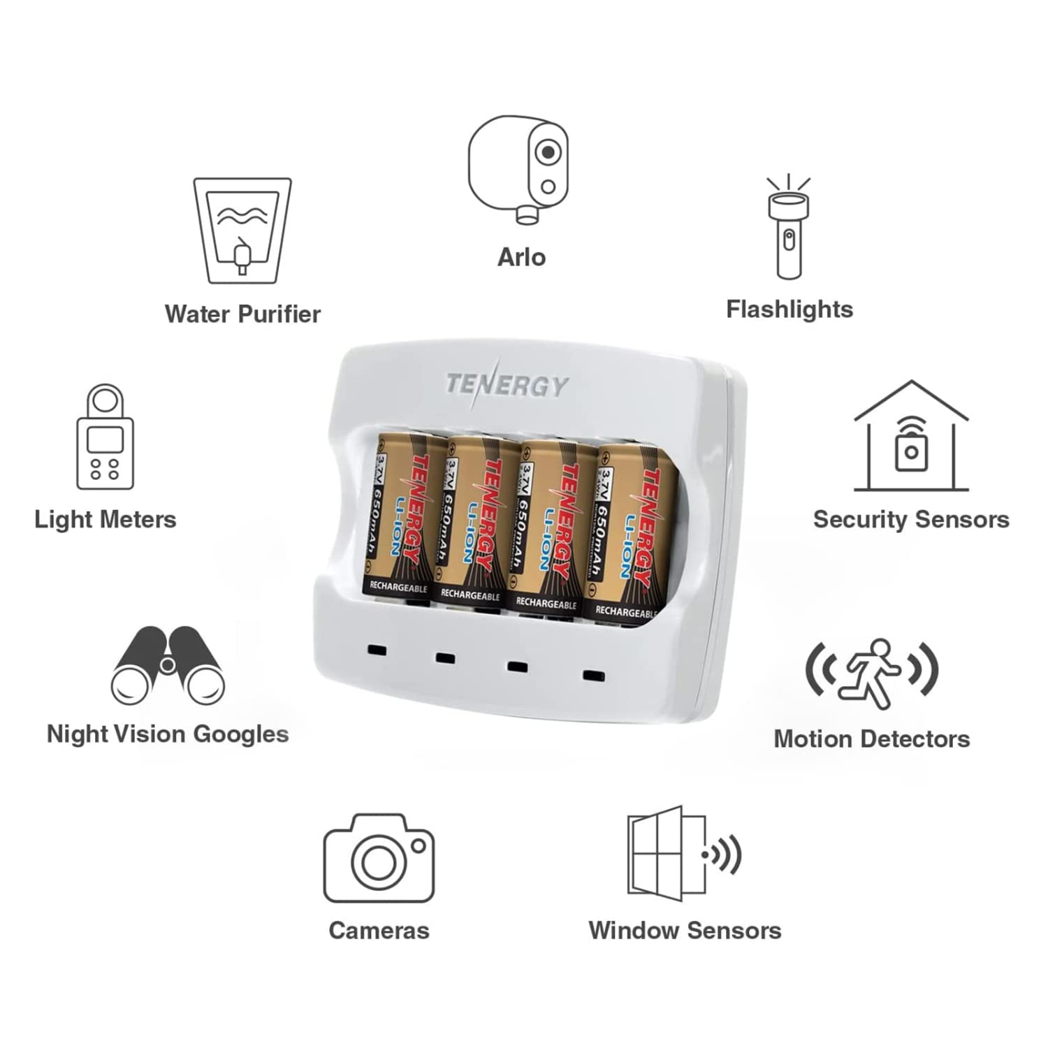 Tenergy 12 Pack Rechargeable AA Batteries with Smart Charger - Compatible with Arlo Pro, Pro 2, Ultra & Essential Wireless Security Cameras (Arlo Certified) - Perfect for Home Security & Outdoor Surveillance Systems