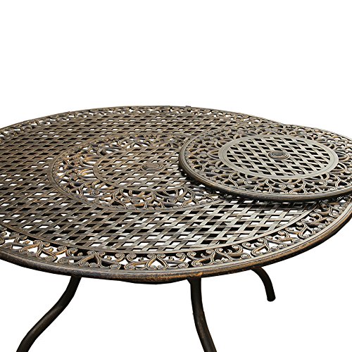 Oakland Living 59-inch Bronze Round Outdoor Dining Set with Lazy Susan & 6 Chairs - Traditional & Modern Aluminum Mesh Lattice Design - Perfect for Patio, Garden, and Backyard Entertaining