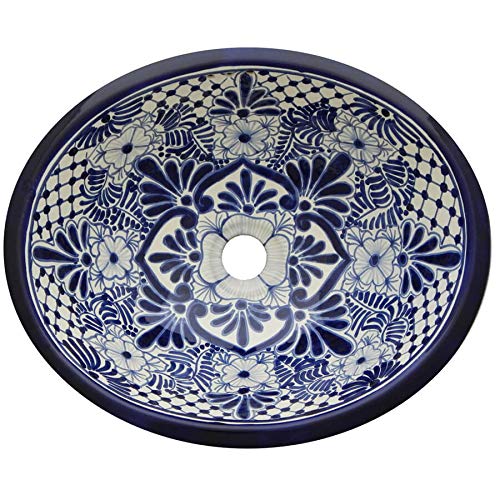 Authentic Talavera Mexican Handmade Hand-Painted Ceramic Bathroom Sink - Medium Size #93 - Perfect for Southwestern & Spanish Style Home Decor
