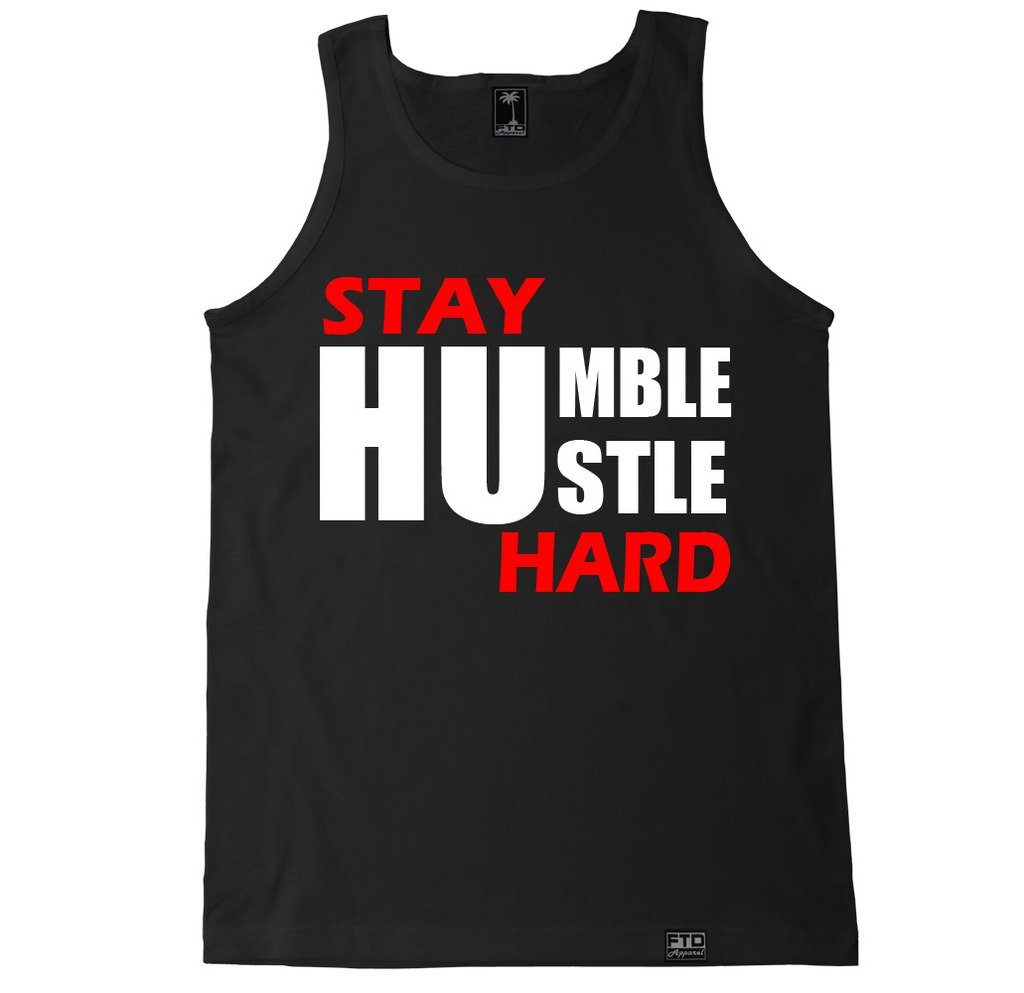 FTD Apparel Men's Stay Humble Hustle Hard Sleeveless Workout Tank Top - Gym, Running & Athletic Performance Shirt