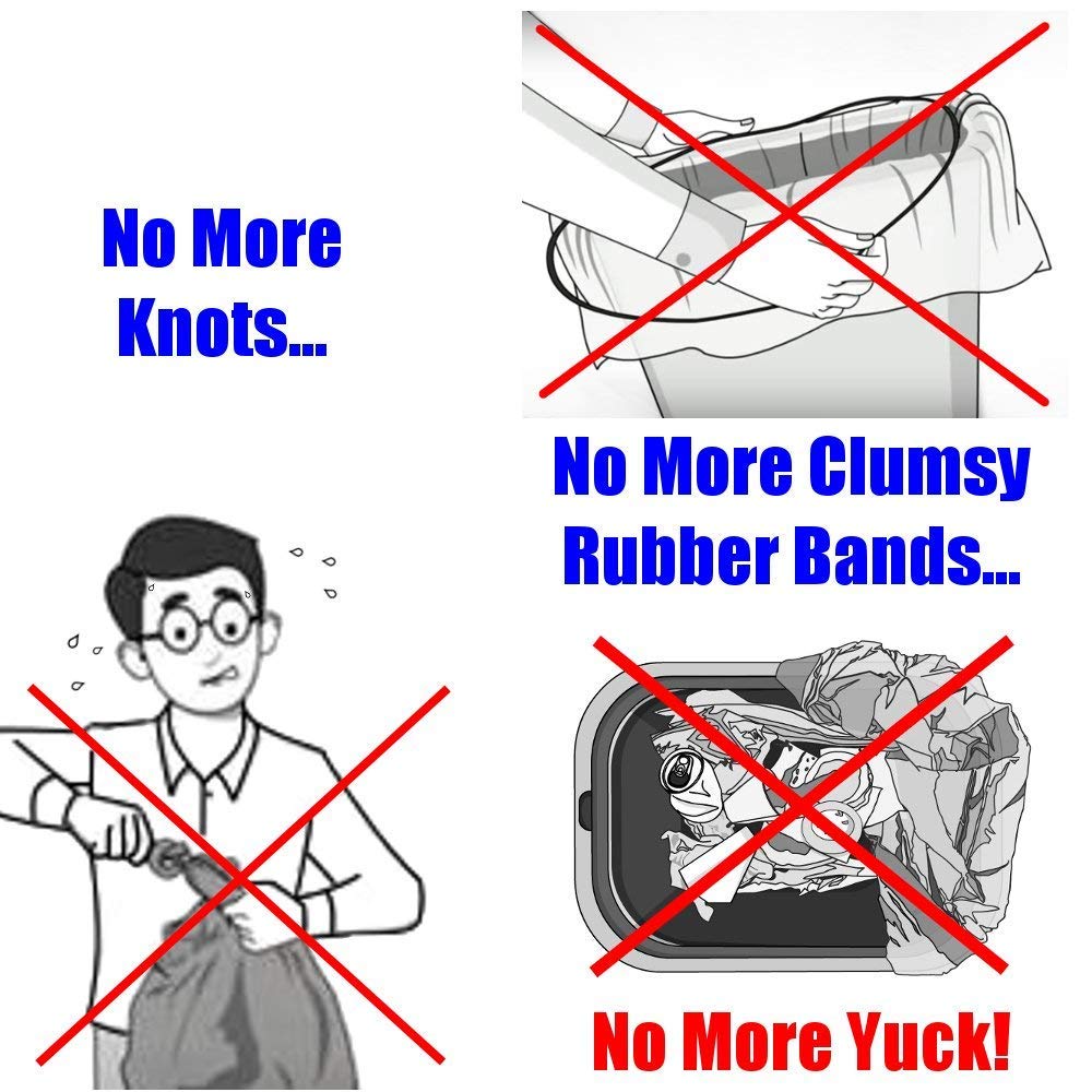 PlasticMill Trash Bags Cinch Ties - 50 Pack Heavy Duty Garbage Bag Fasteners for Secure Fit | Compatible with Most Trash Cans | Ideal for Kitchen, Office, Bathroom & Outdoor Use