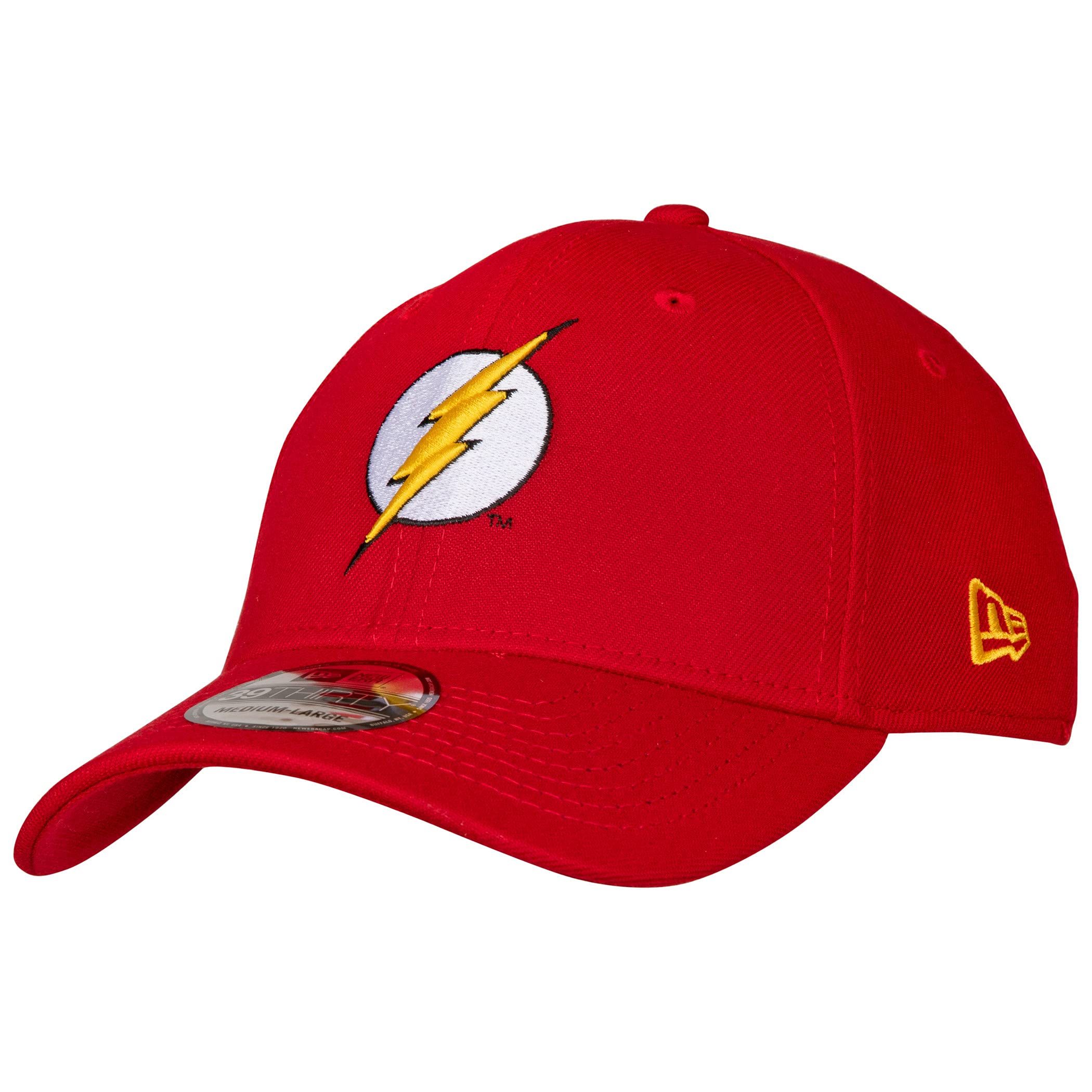 New Era The Flash Classic Symbol Color Block 39Thirty Fitted Hat - Medium Size, Red Superhero Cap for Men - Perfect for Comic Con, Movie Nights & DC Fans Collection