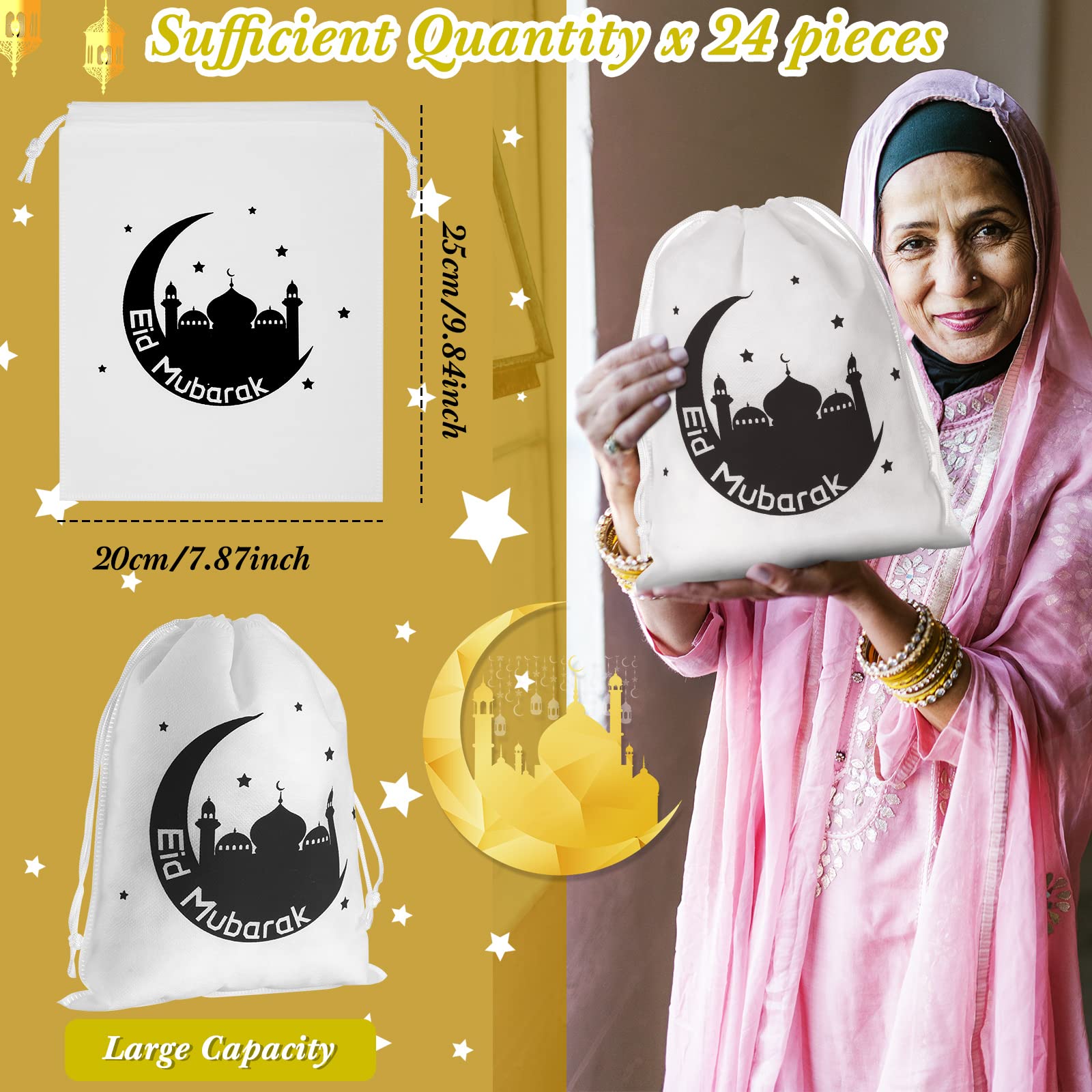 24-Piece Eid Mubarak Gift Bags - Ramadan Party Treat Bags & Islamic Goodie Bags for Muslim Kids - Eid Favor Bags for Celebrations, Home Decor & Festive Gatherings