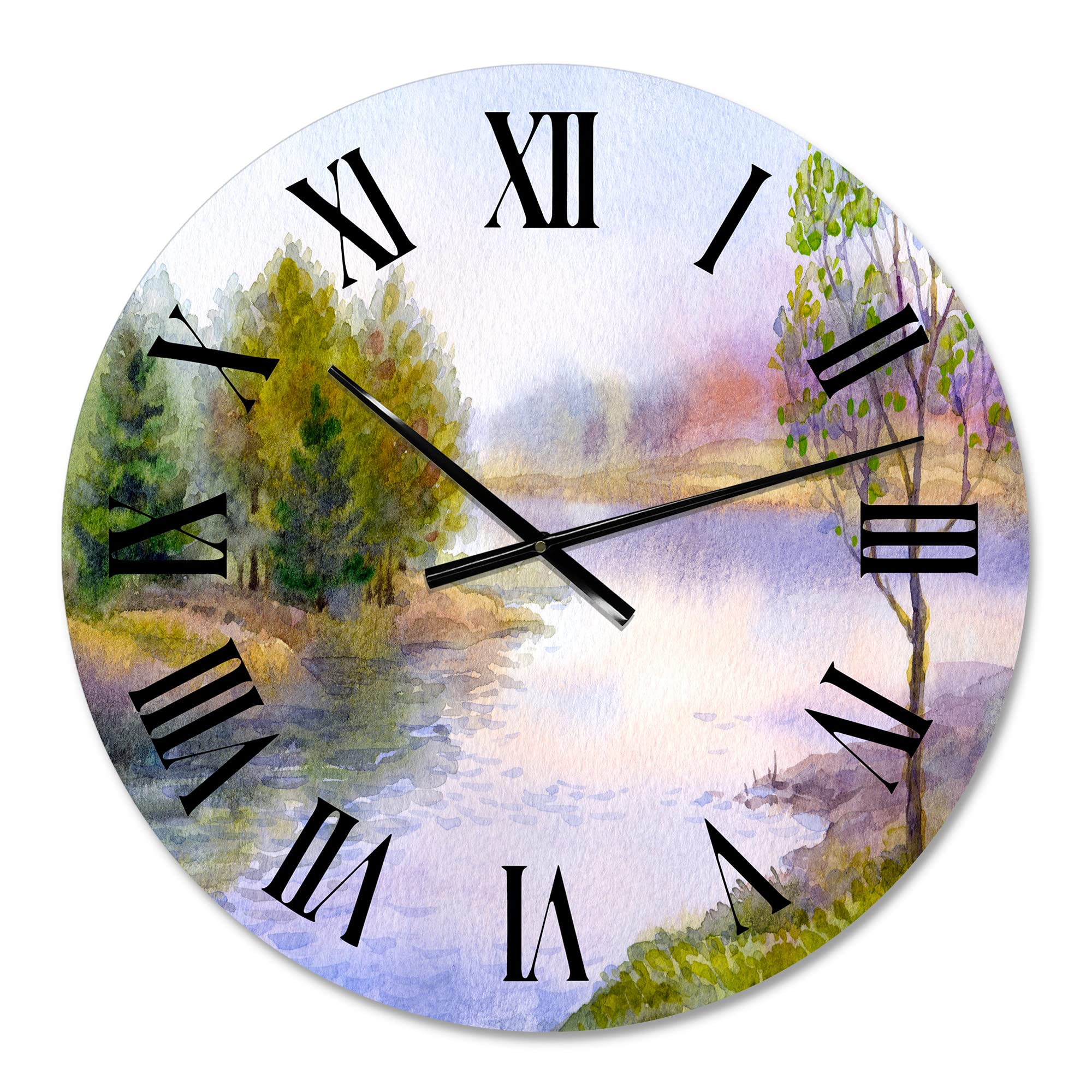 DesignQ Lake House Wall Clock - 'Single Tree On The Bank of River' Large Nature Landscape Wall Clock for Home, Office & Living Room Decor | Perfect for Farmhouse, Rustic & Coastal Interior Design