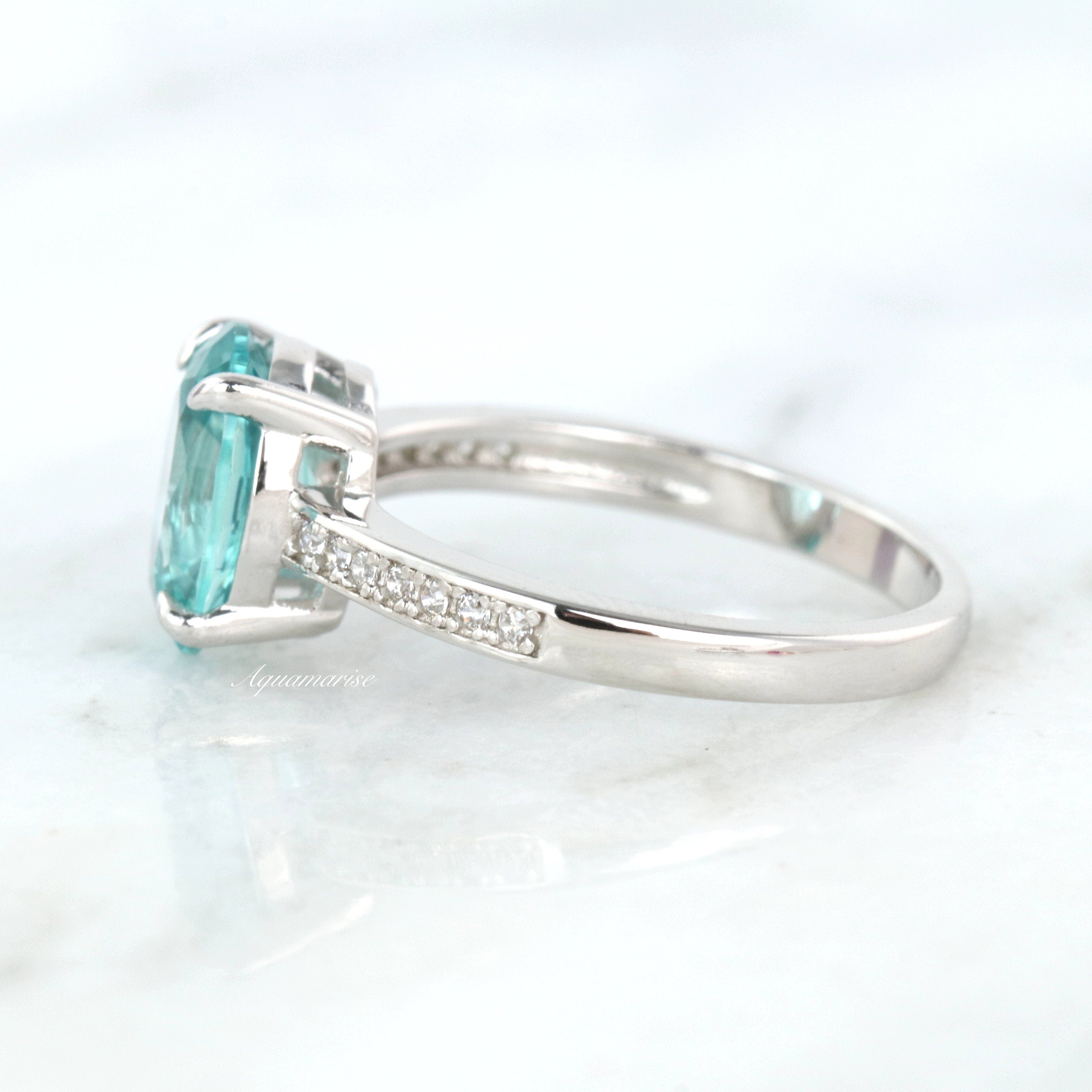 Ava Teal Sapphire Ring Sterling Silver - Elegant Handmade Jewelry for Women, Perfect for Weddings, Anniversaries & Special Occasions