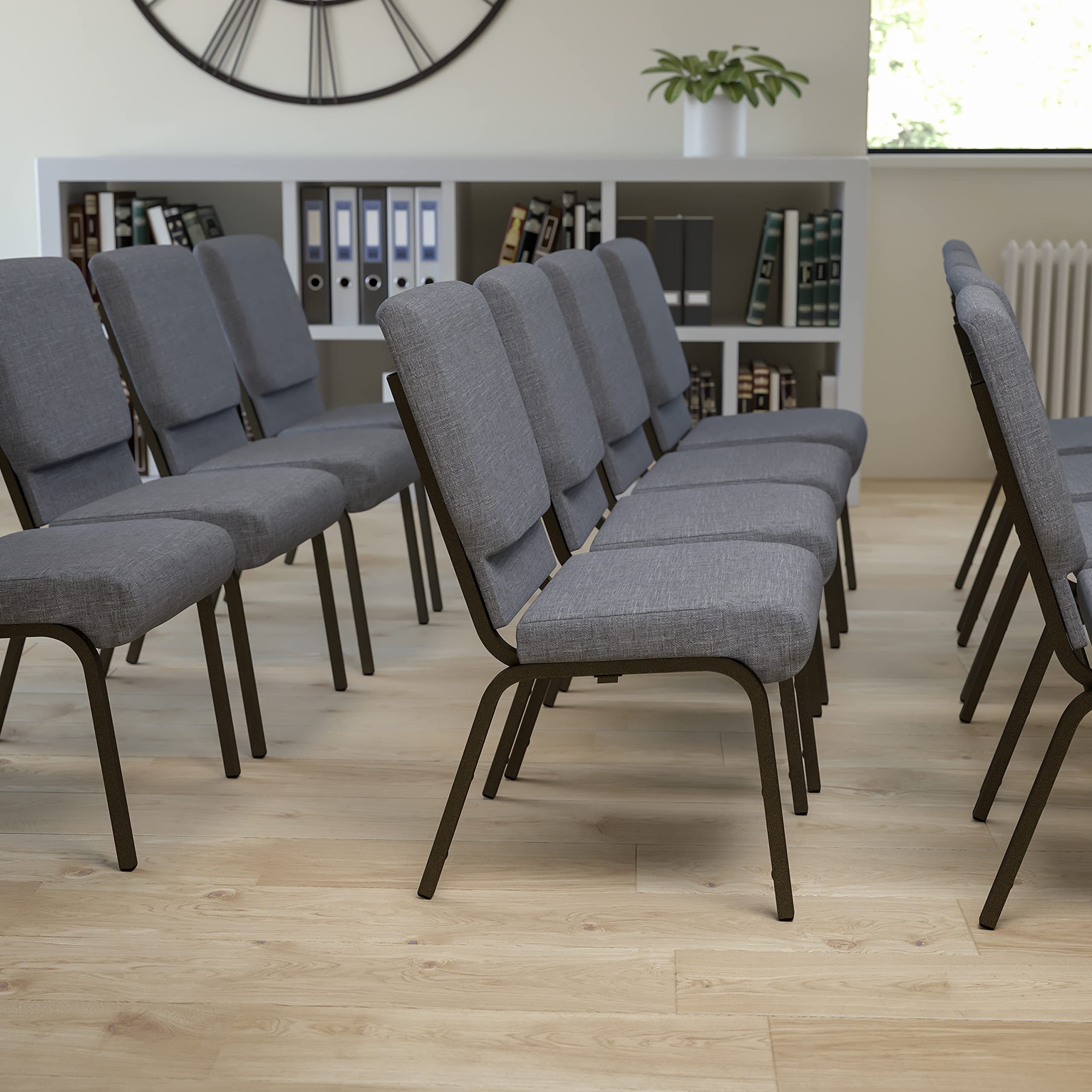 Flash Furniture HERCULES Series 18.5''W Stacking Church Chair - Gray Fabric with Gold Vein Frame | Durable & Space-Saving Seating for Churches, Events & Banquets