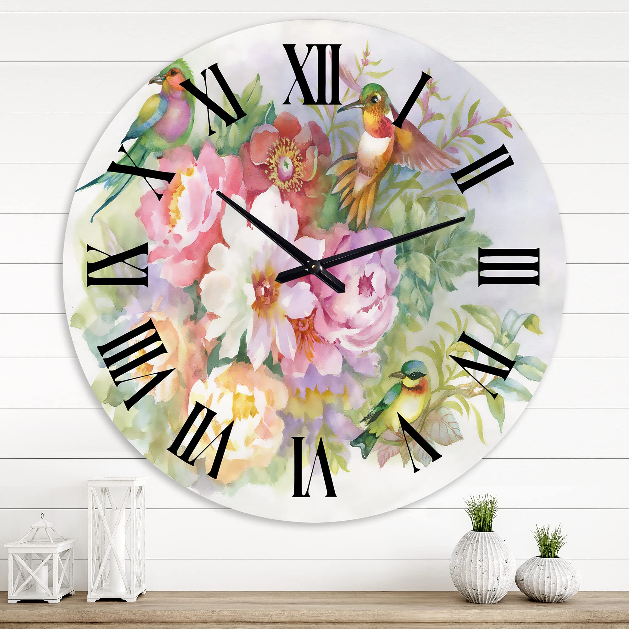 Vintage Floral & Bird Wall Clock - Large Decorative Kitchen Clock with Vibrant Colors | Perfect for Home, Office, and Farmhouse Decor