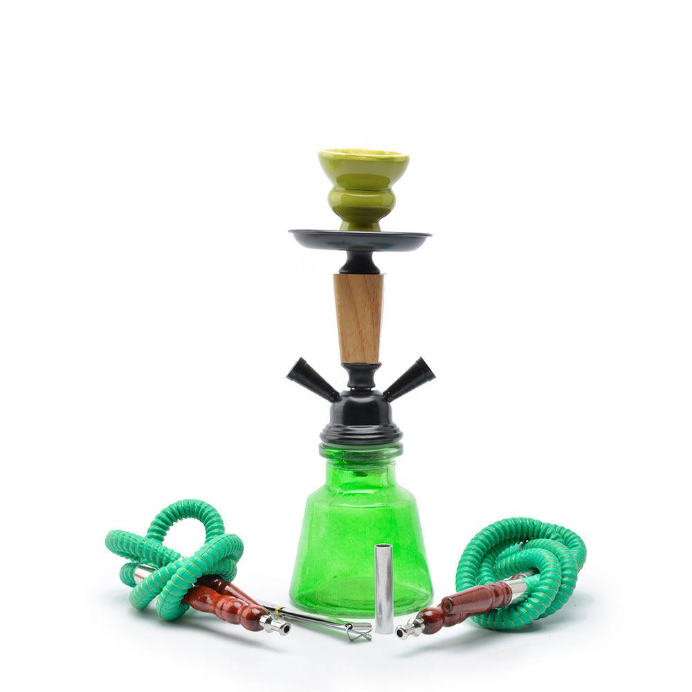 Premium Small Double Tube Hookah Set with Hose, Bowl & Wood Chimney - Complete Narguile Accessories Kit for Home Parties, Lounges & Relaxation