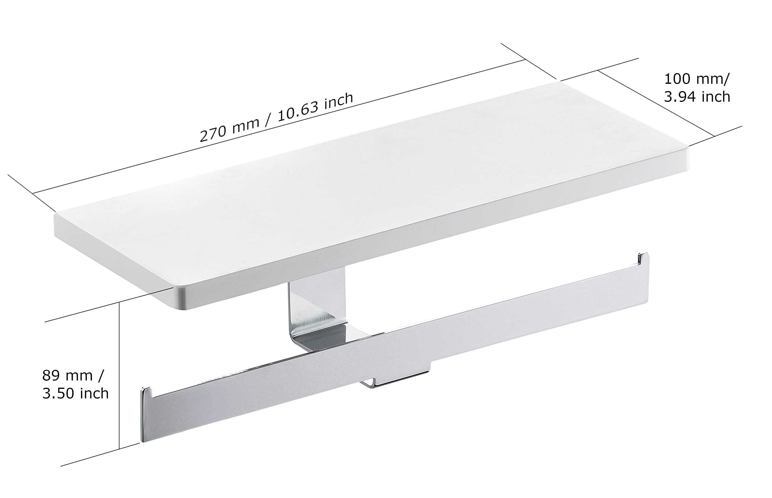 Premium Double Toilet Paper Holder with Mock Marble Shelf - Chrome Bathroom Tissue Roll Organizer (GV-129-2) - Holds Up to 4.13