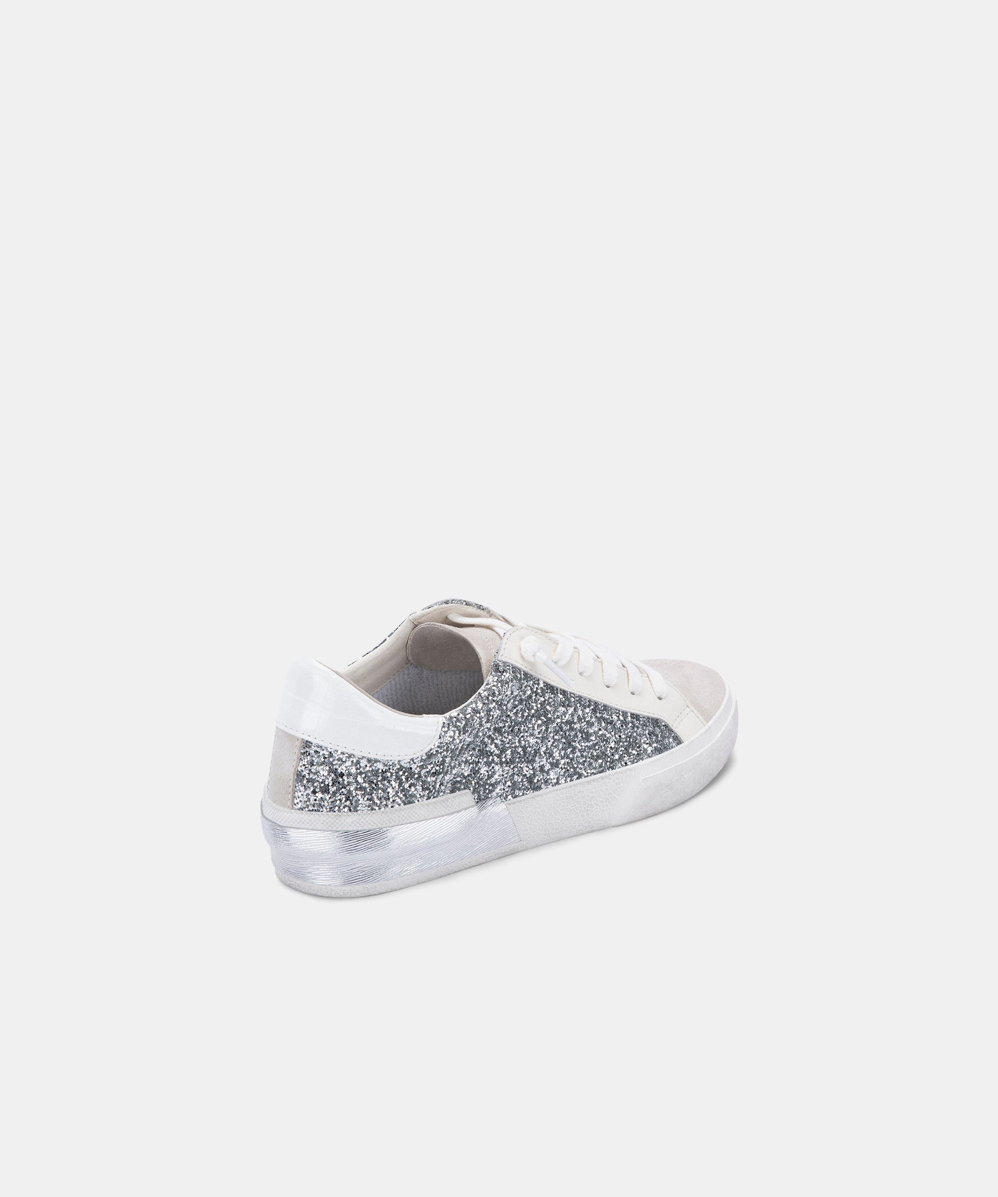 ZINA Women's Silver Glitter Sneakers - Fashionable Comfortable Walking Shoes for Casual Outfits & Parties